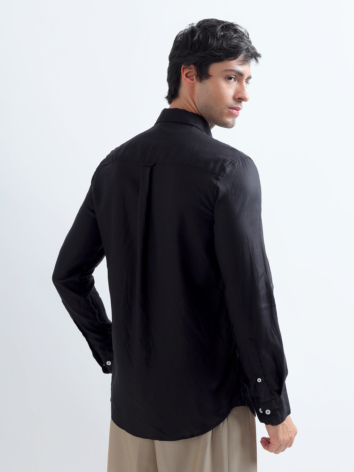 Black Button-Down Shirt — black back