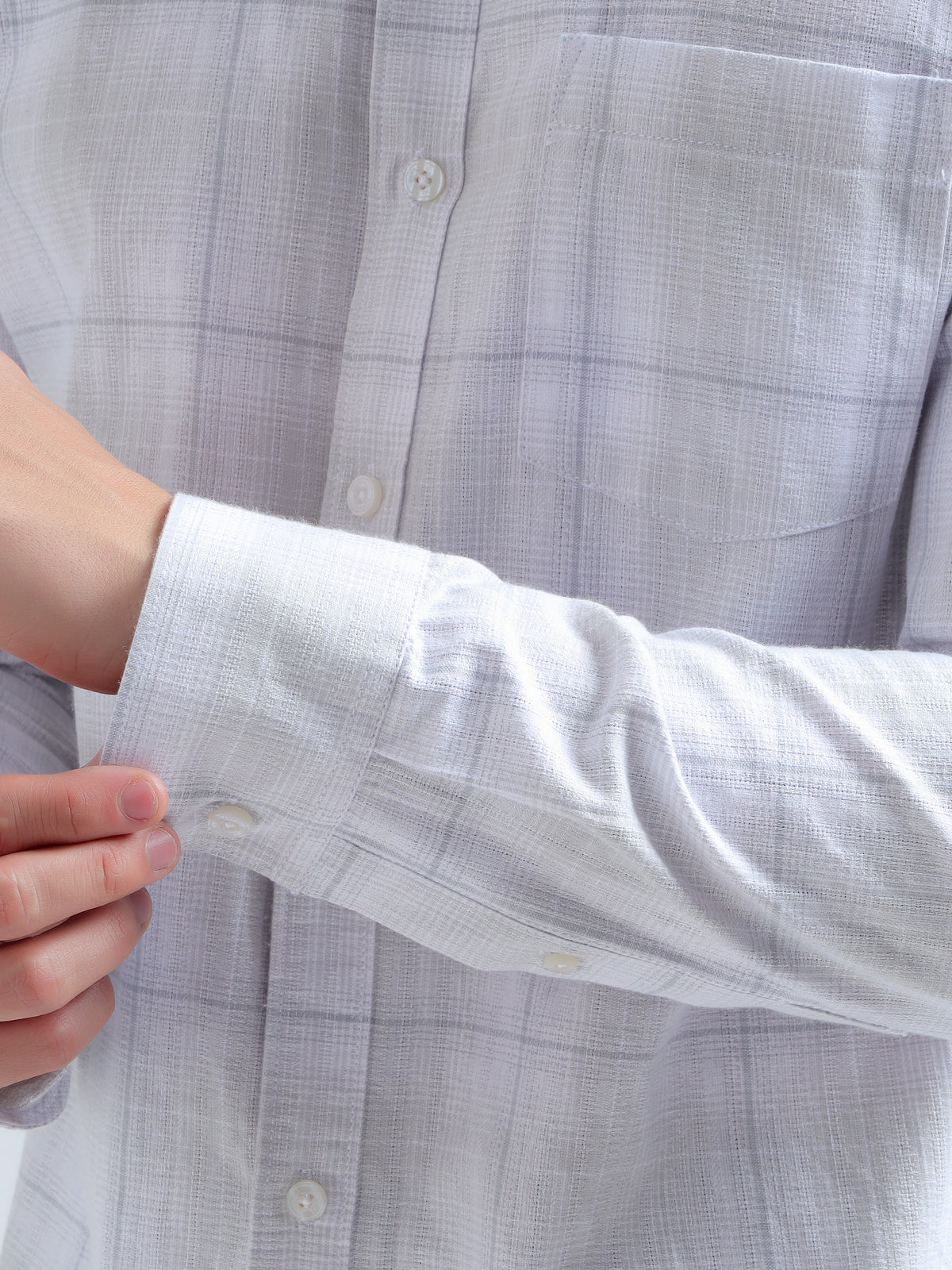Lilac Windowpane Shirt — cuff detail