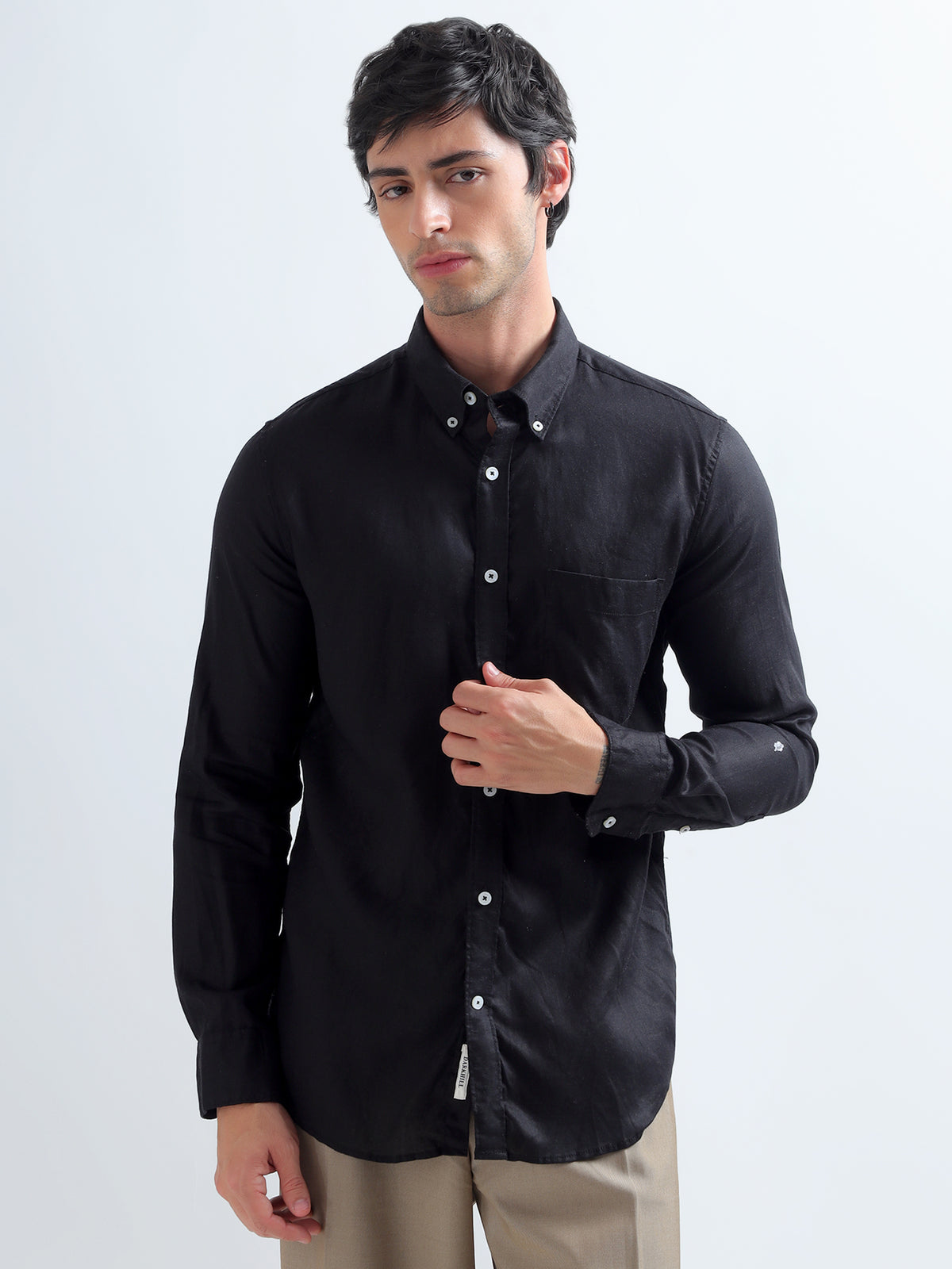 Black Button-Down Shirt — black front