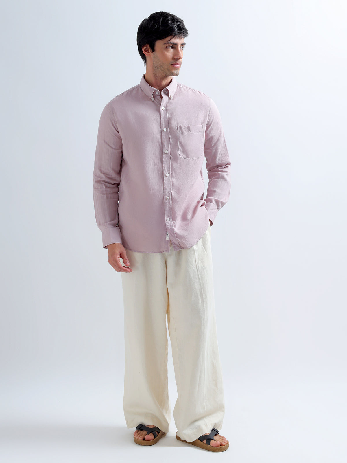 Dusty Rose Button-Down Shirt — dusty rose full length