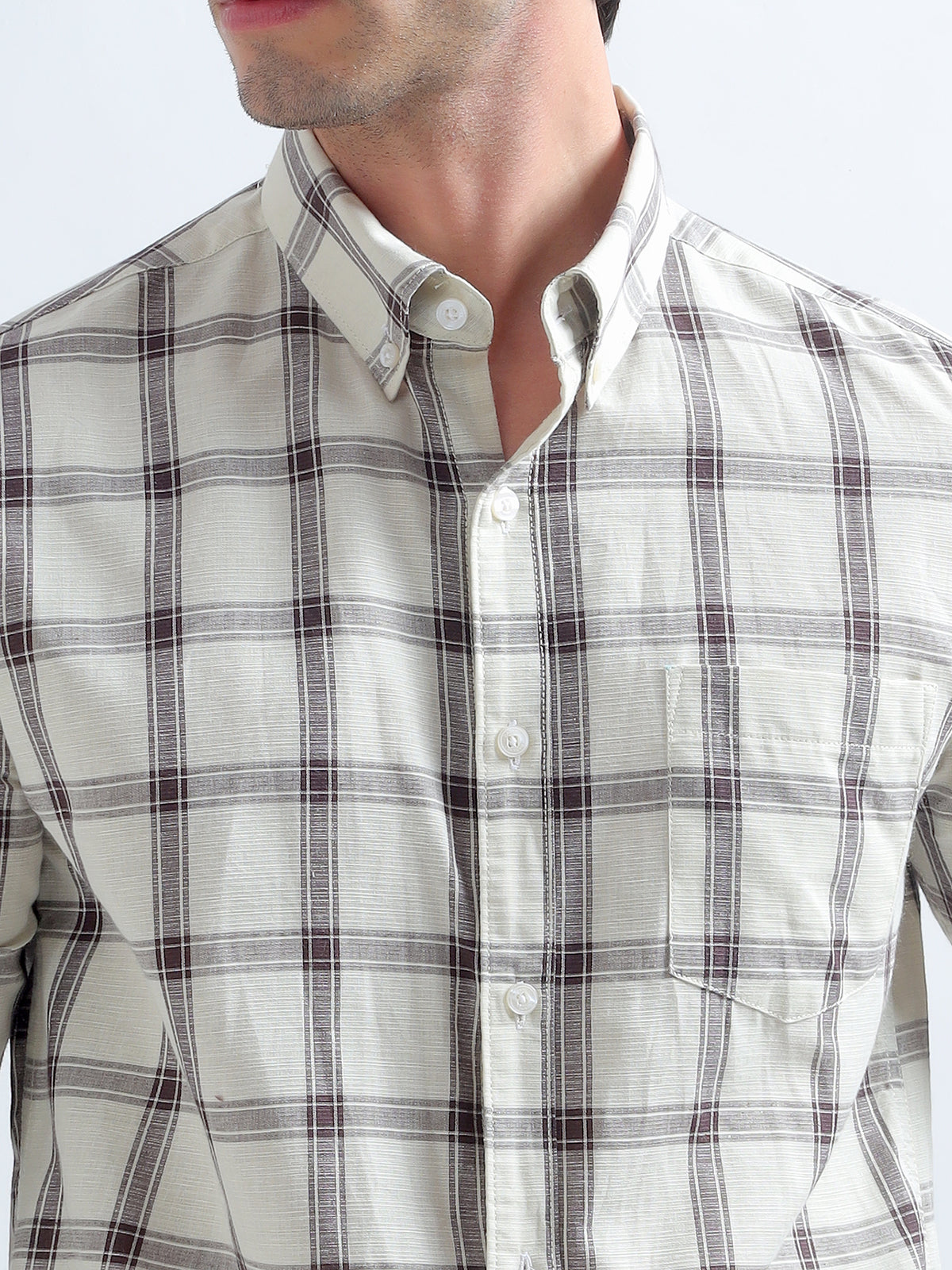 Ecru Plaid Shirt — collar detail