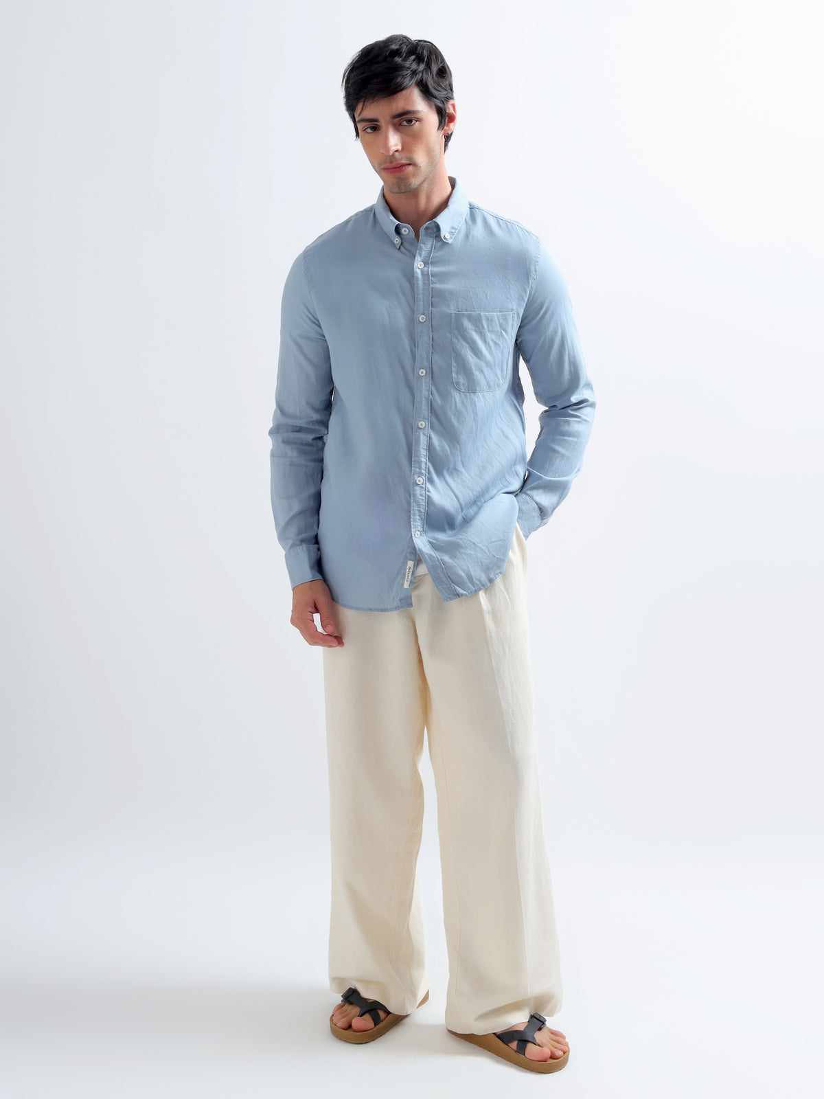Faded Blue Button-Down Shirt — faded blue full length