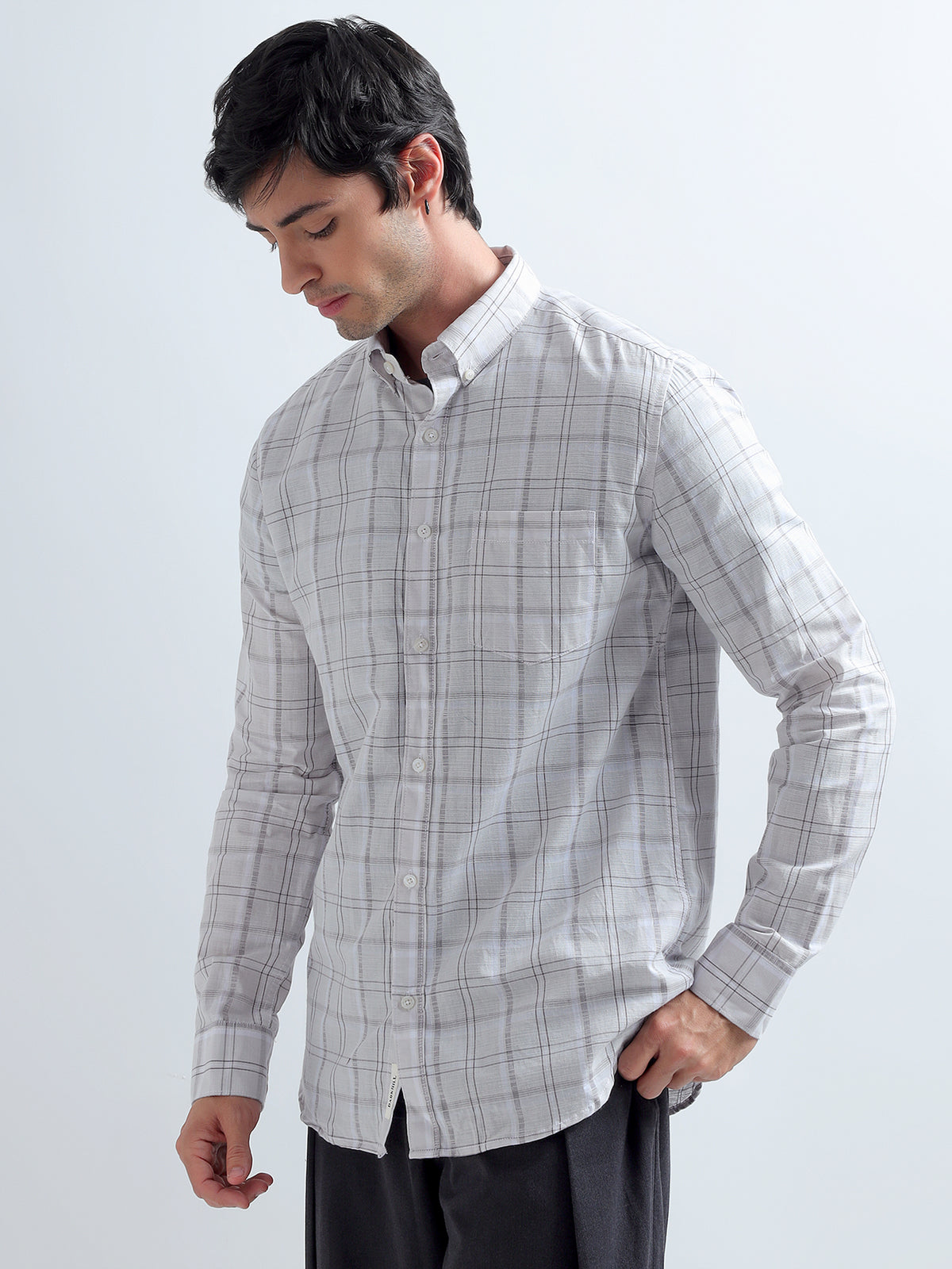 Grey Windowpane Shirt — three-quarter