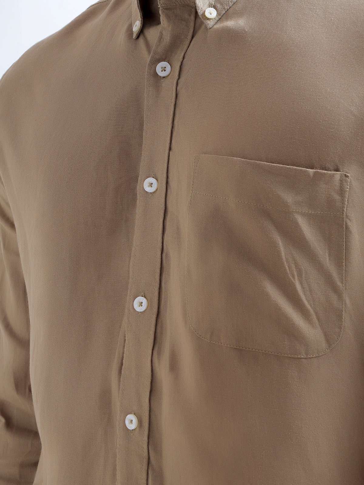 Khaki Button-Down Shirt — khaki fabric detail
