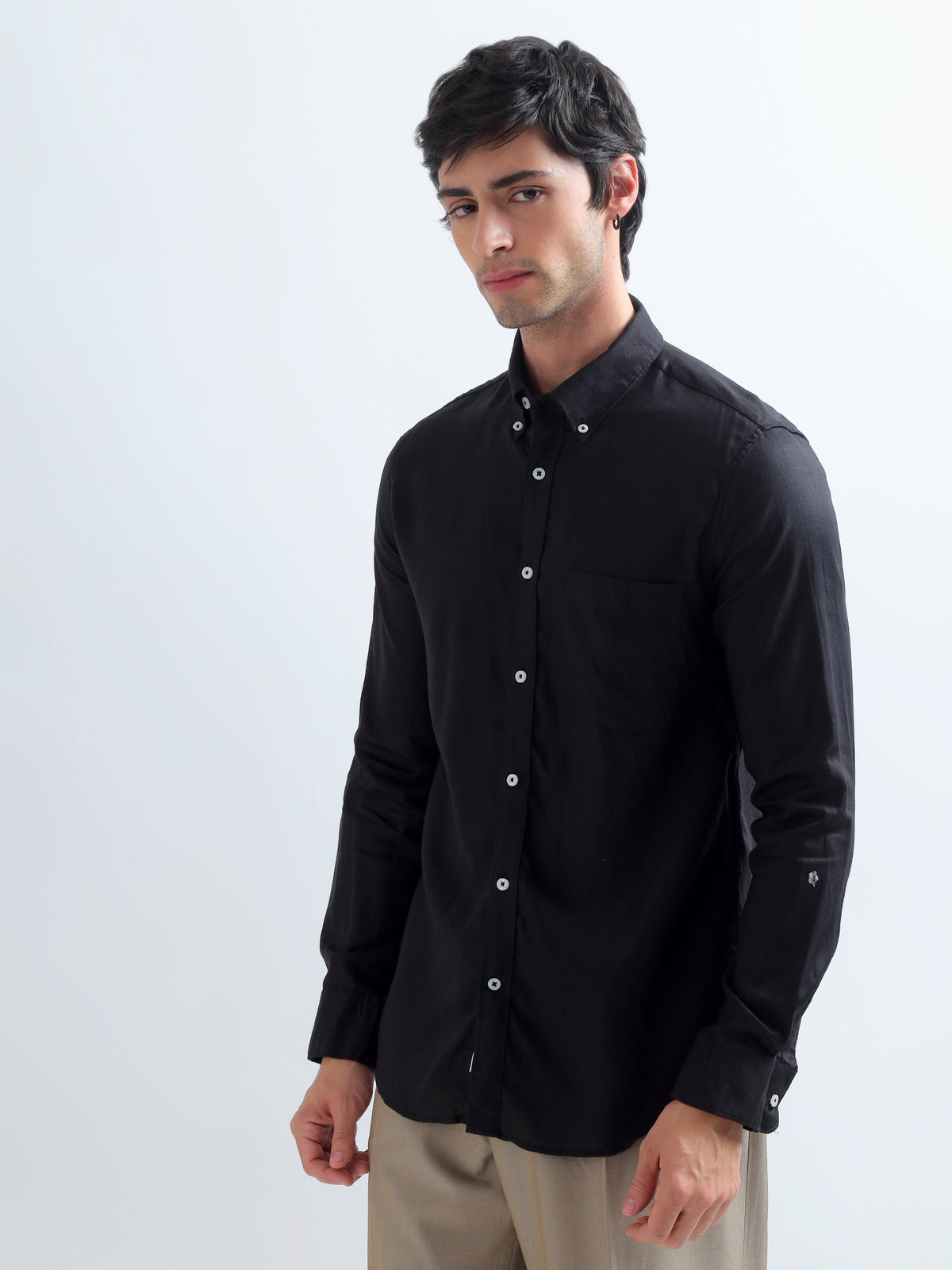 Black Button-Down Shirt — black front