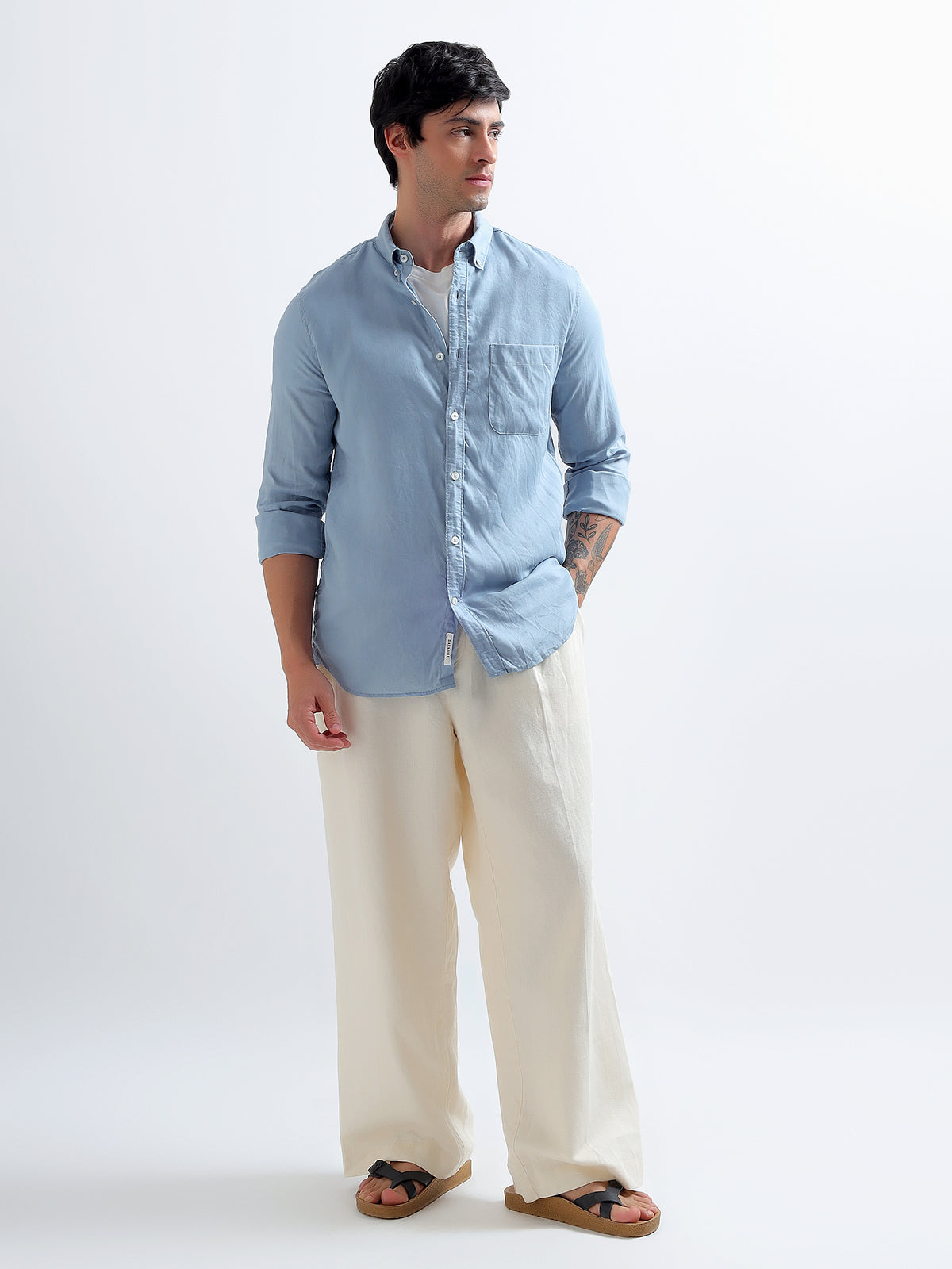 Faded Blue Button-Down Shirt — faded blue full length