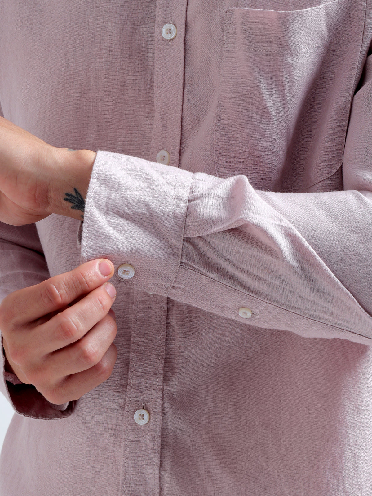 Dusty Rose Button-Down Shirt — dusty rose cuff detail