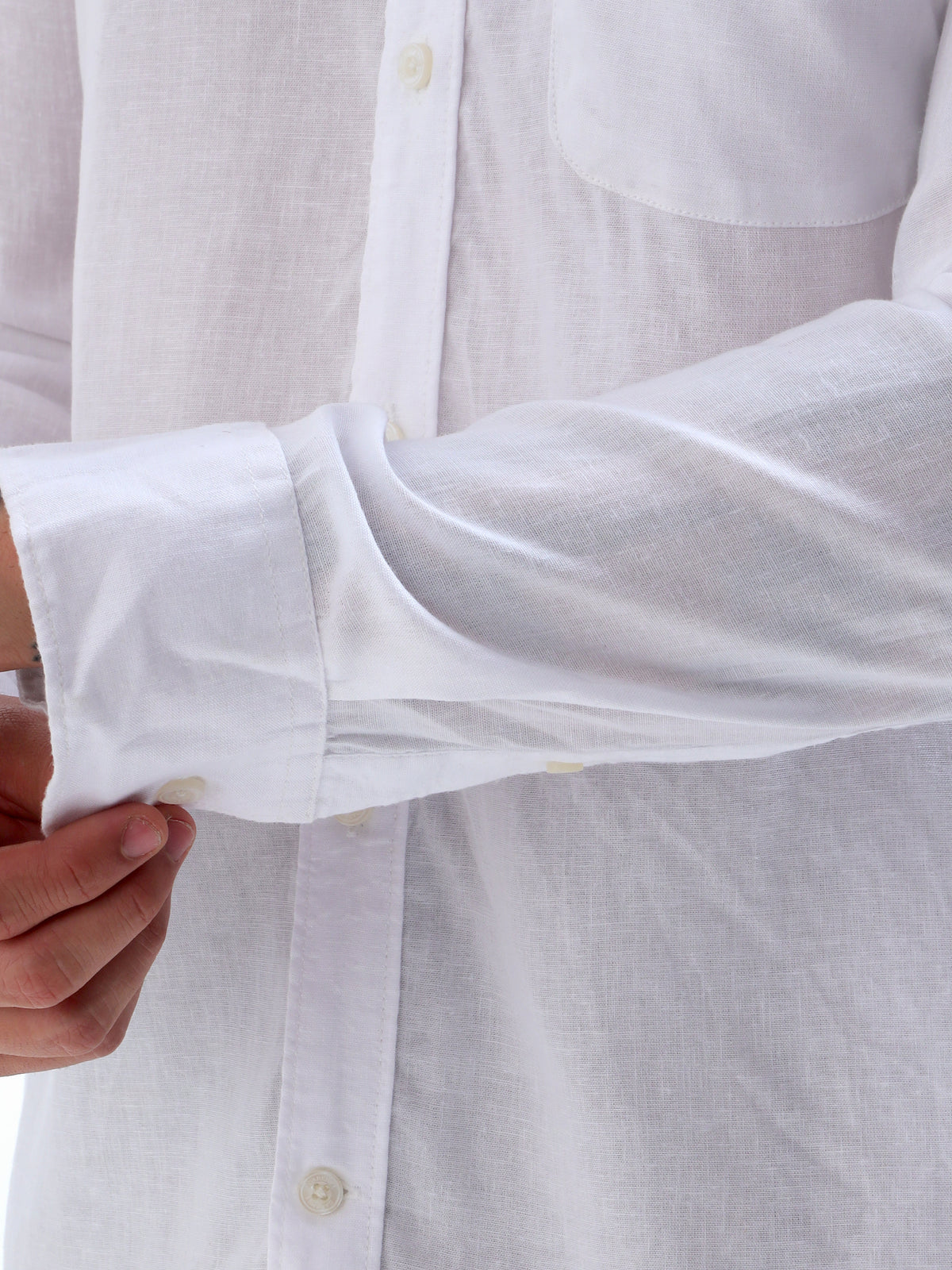 White Button-Down Shirt — white cuff detail