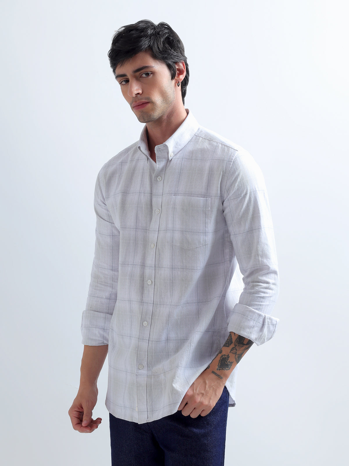 Lilac Windowpane Shirt — three-quarter