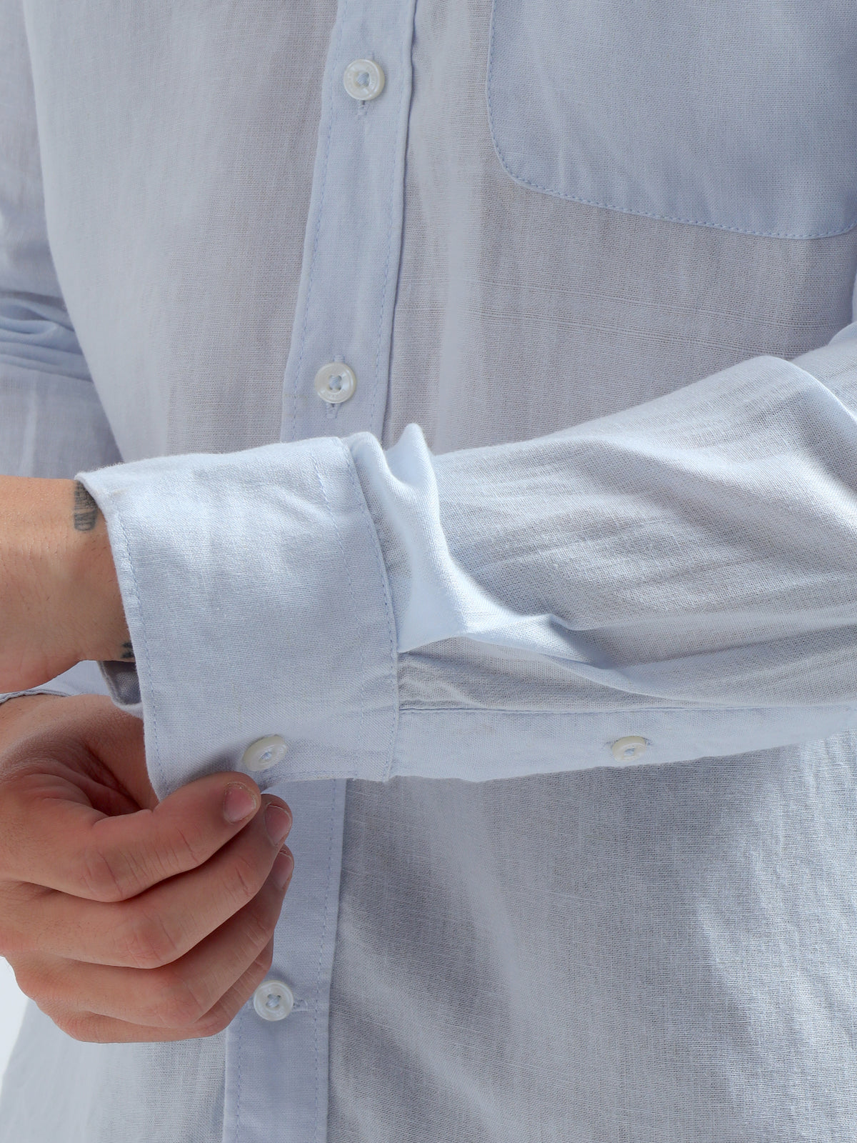 Ice Blue Button-Down Shirt — ice blue cuff detail