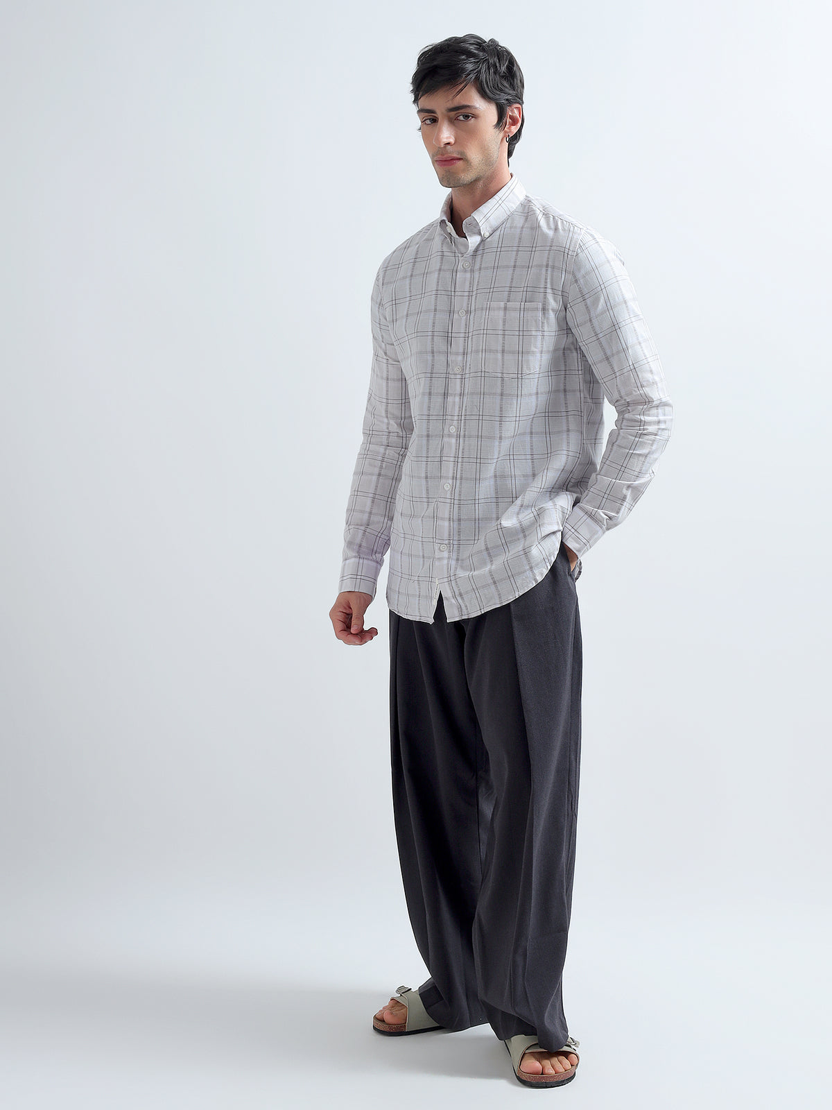 Grey Windowpane Shirt — full length
