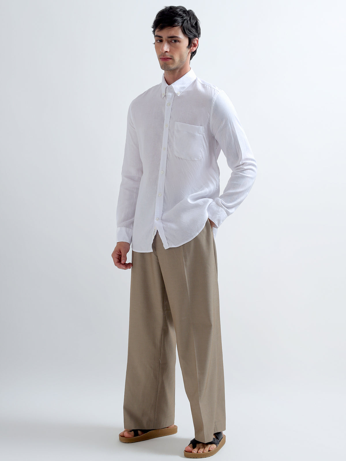 White Button-Down Shirt — white full length