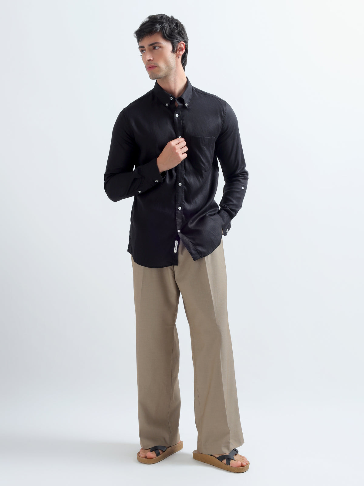 Black Button-Down Shirt — black full length