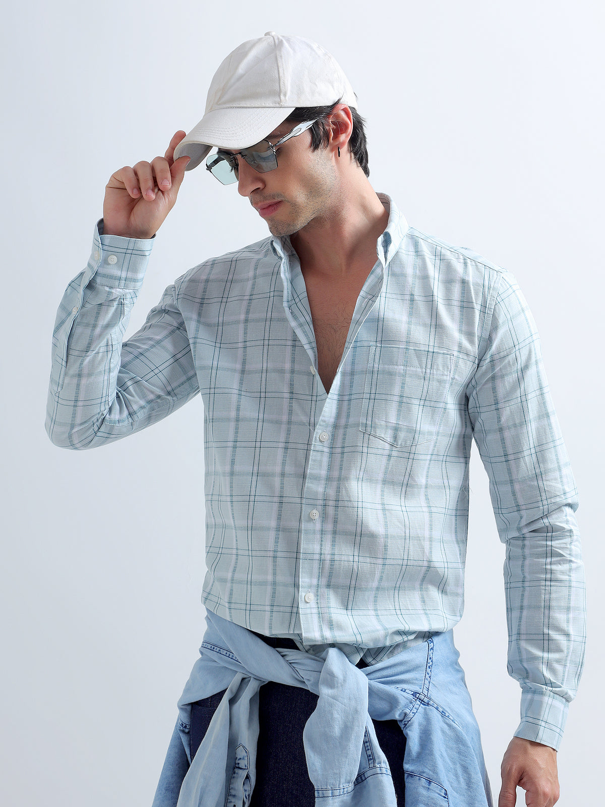 Aqua Check Shirt — styled