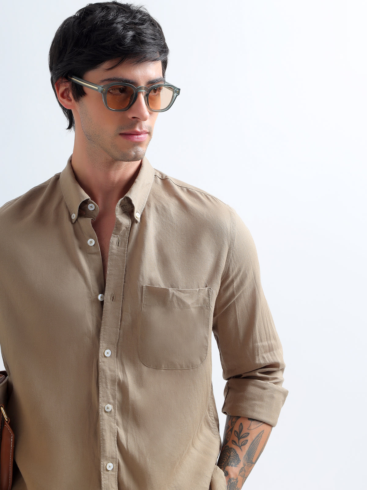 Khaki Button-Down Shirt — khaki front