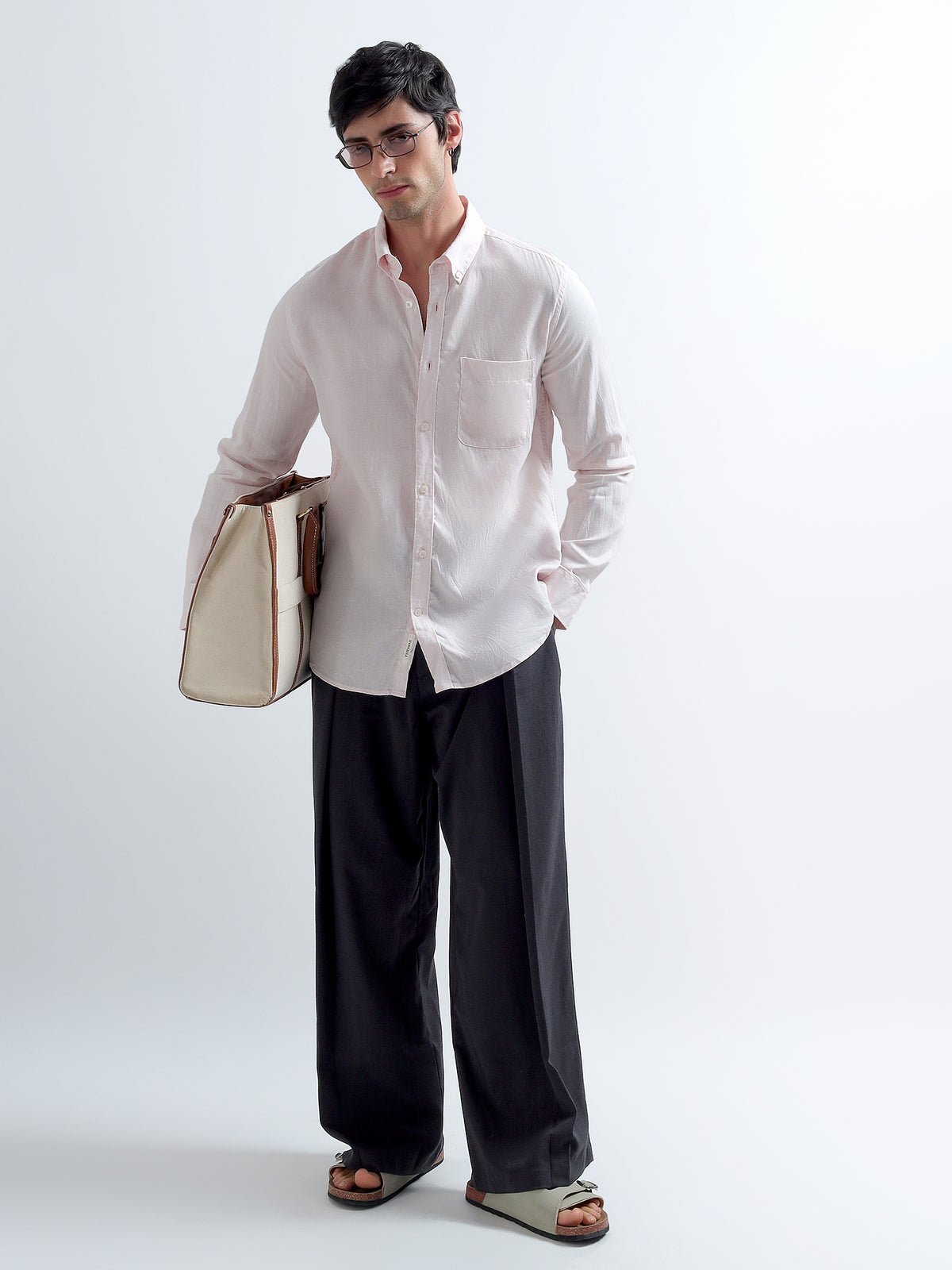 Blush Button-Down Shirt — blush full length