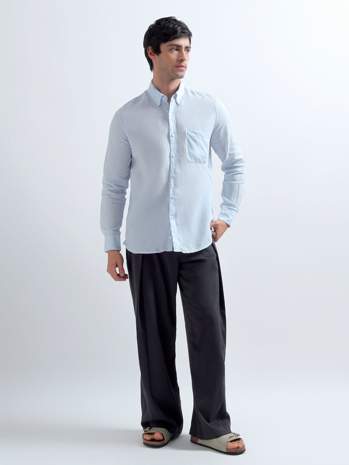 Ice Blue Button-Down Shirt — ice blue full length