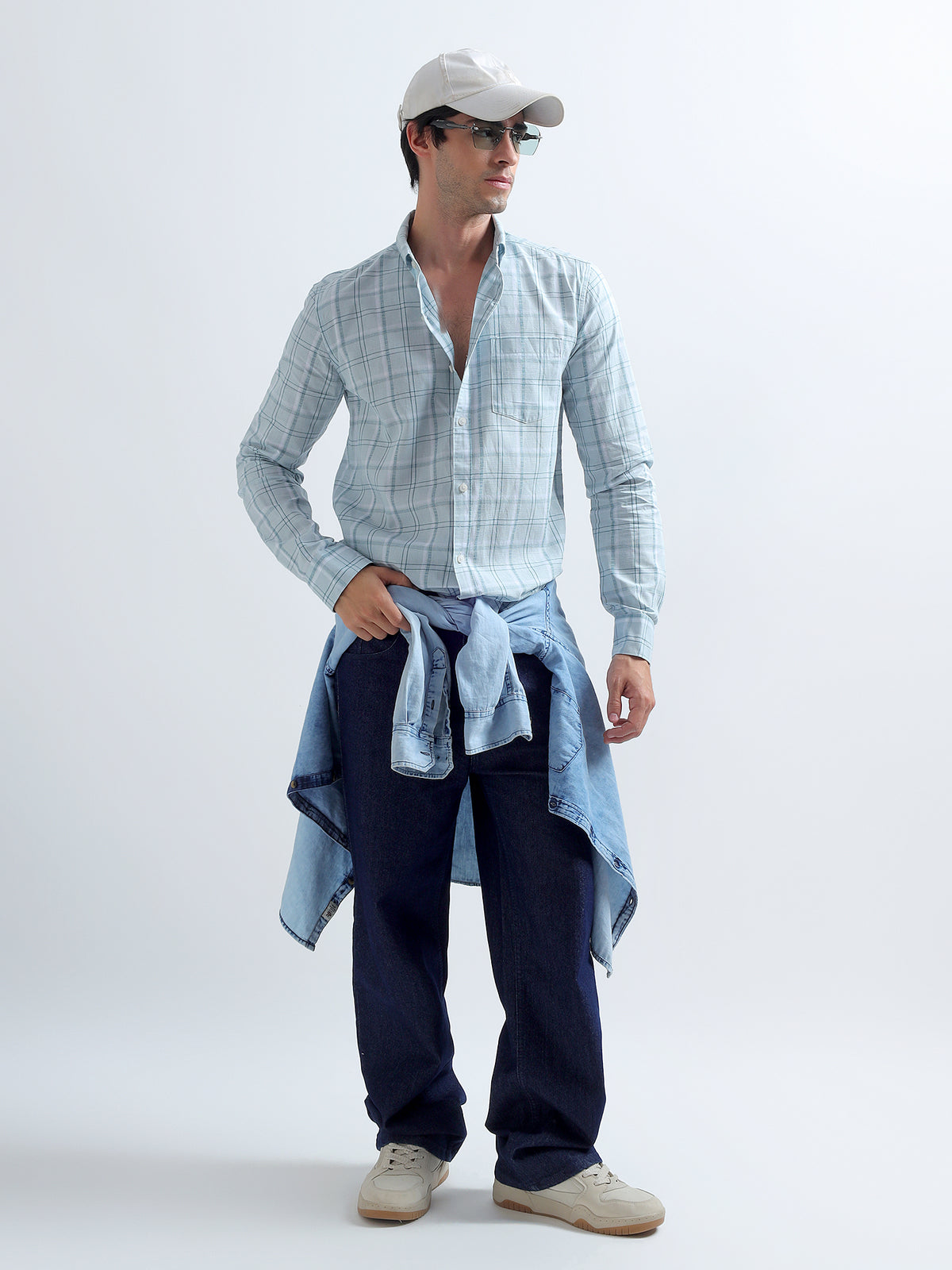 Aqua Check Shirt — styled