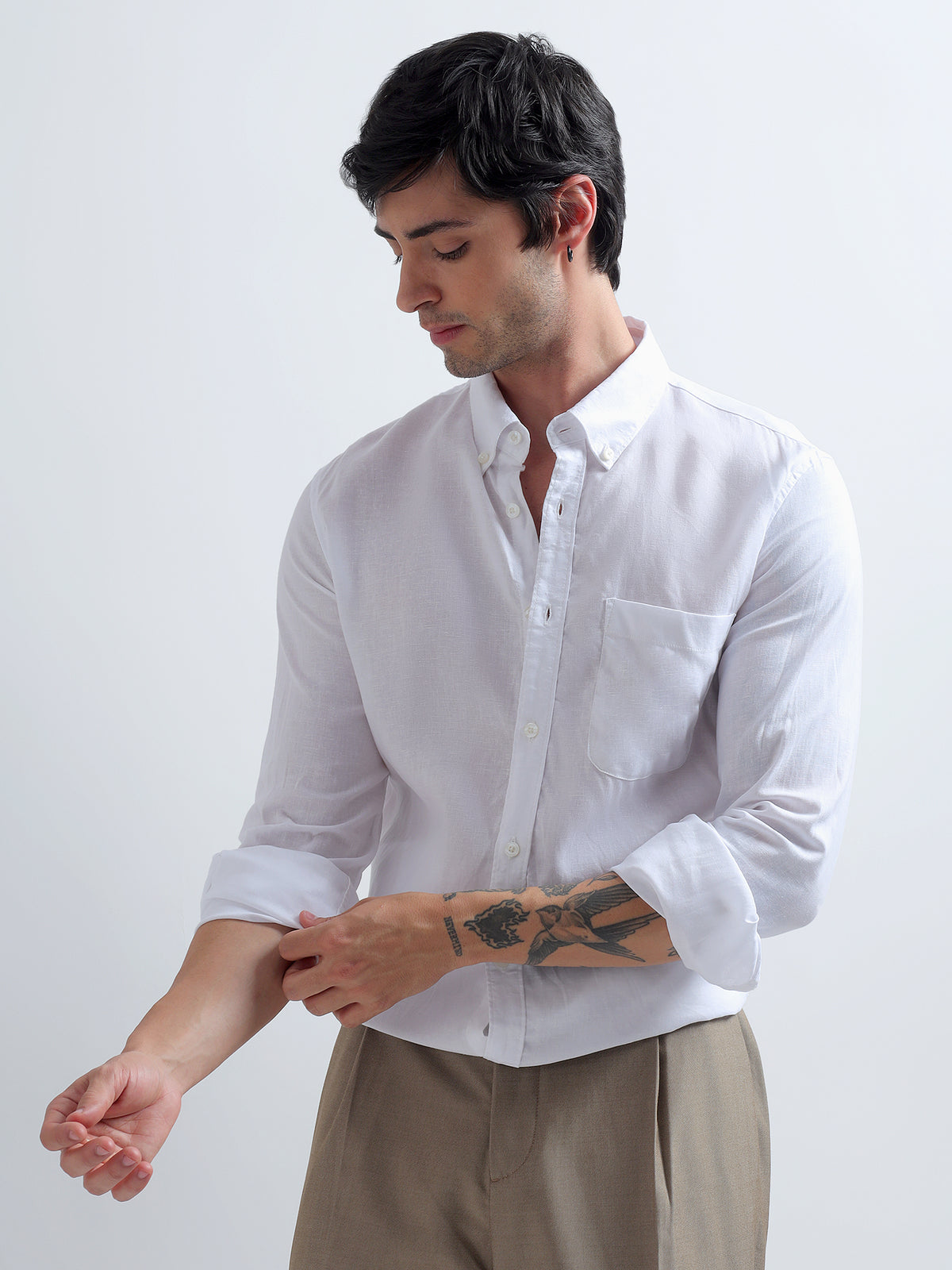White Button-Down Shirt — white styled