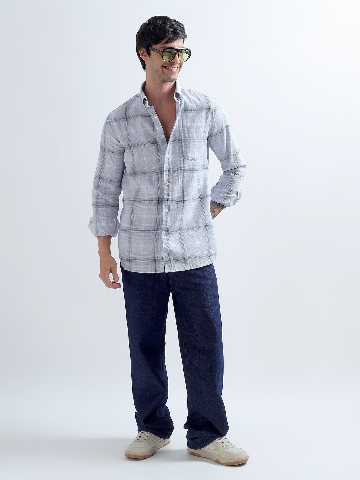 Slate Plaid Shirt — full length