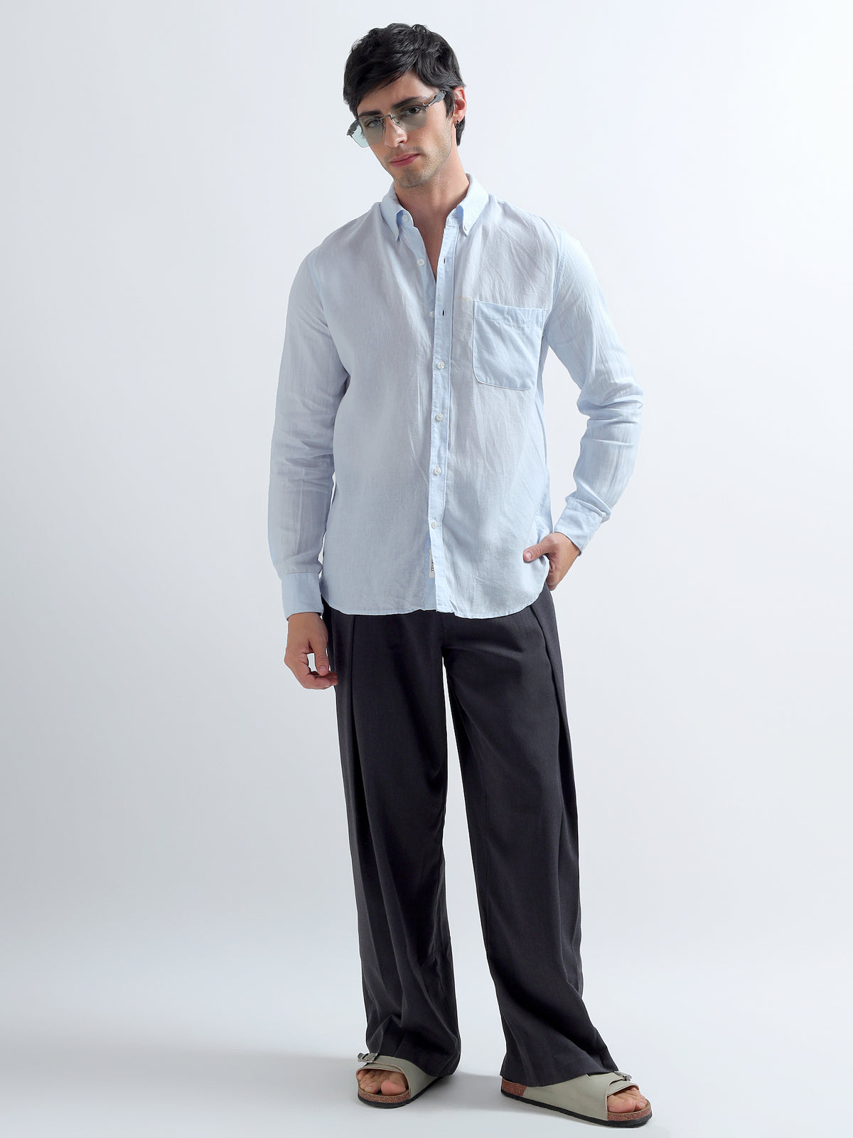 Ice Blue Button-Down Shirt — ice blue full length