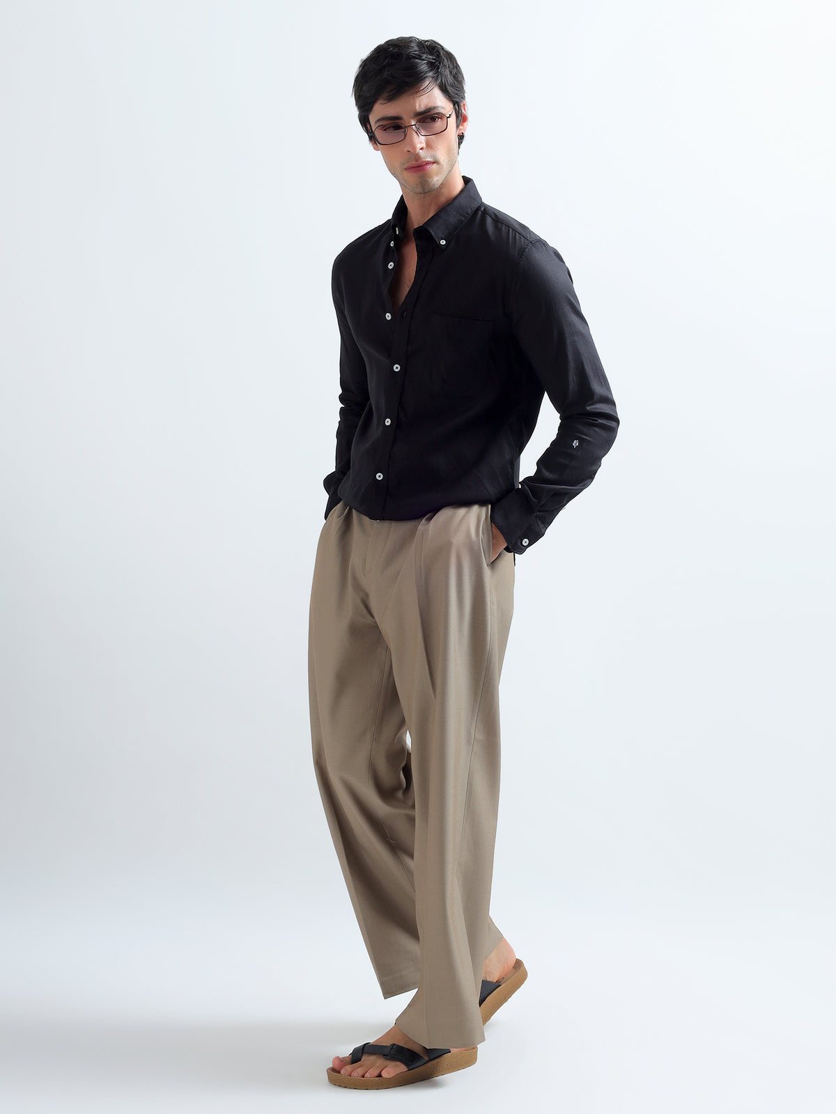 Black Button-Down Shirt — black full length