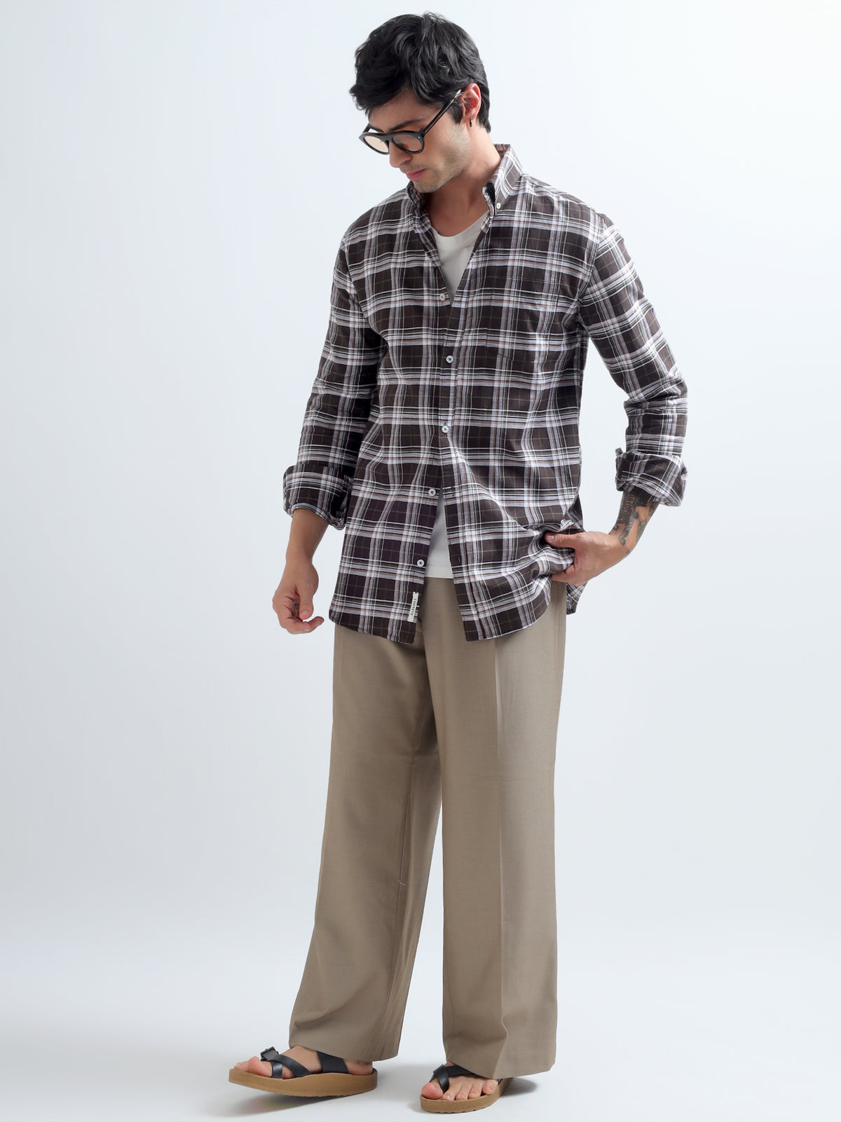 Walnut Plaid Shirt — full length