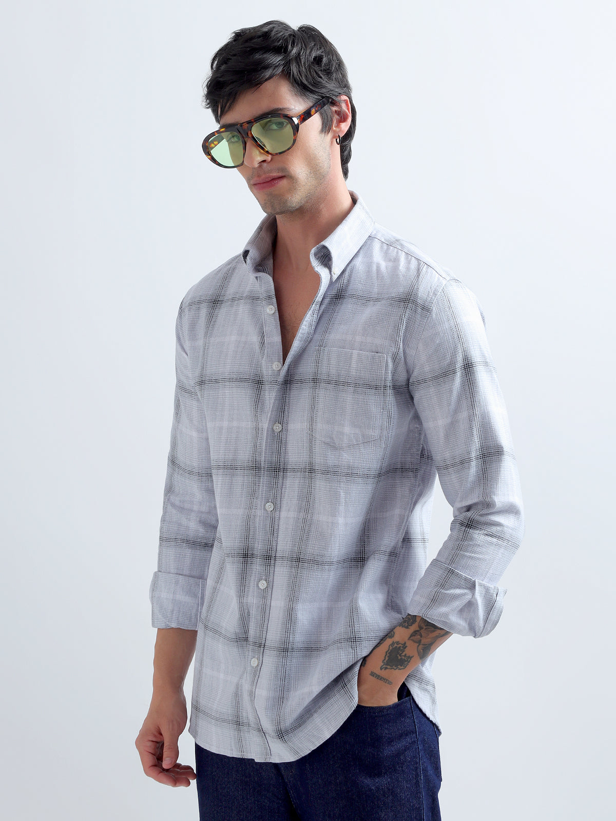 Slate Plaid Shirt — styled