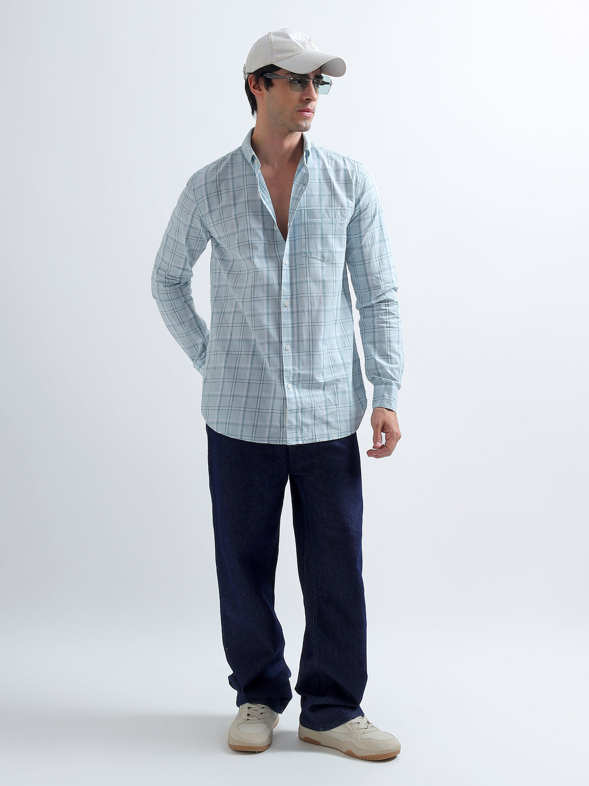 Aqua Check Shirt — full length