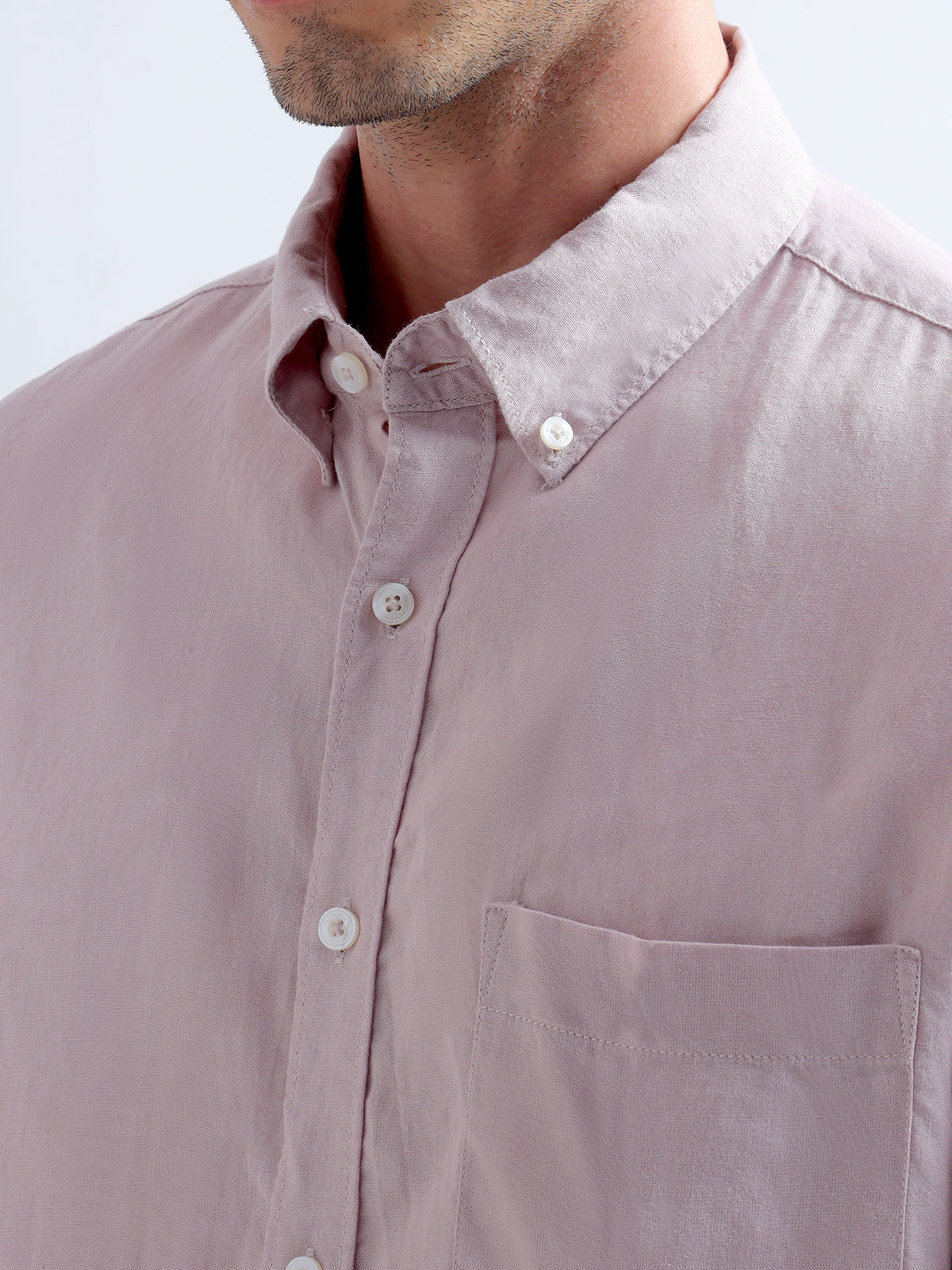 Dusty Rose Button-Down Shirt — dusty rose collar detail