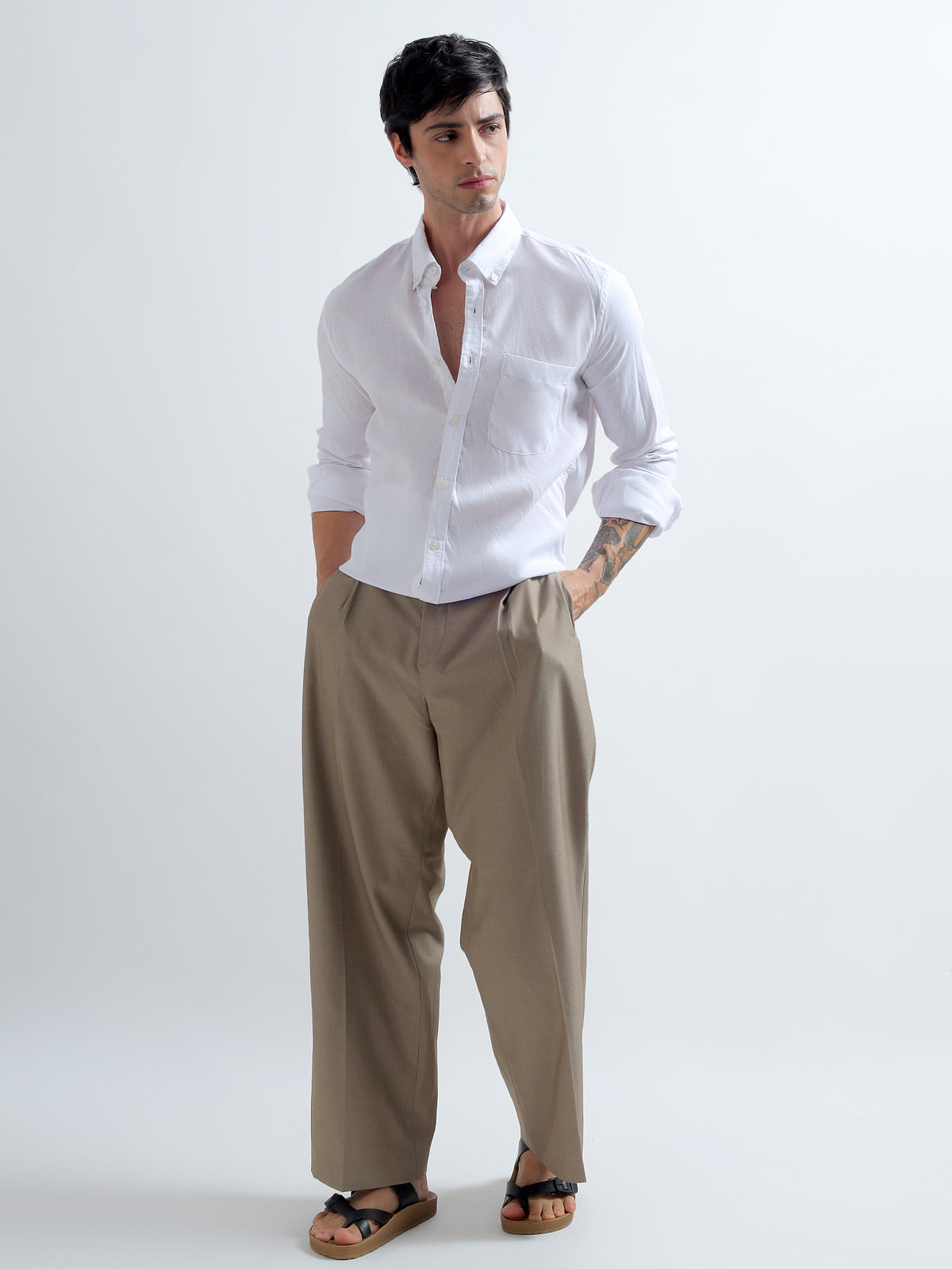 White Button-Down Shirt — white full length
