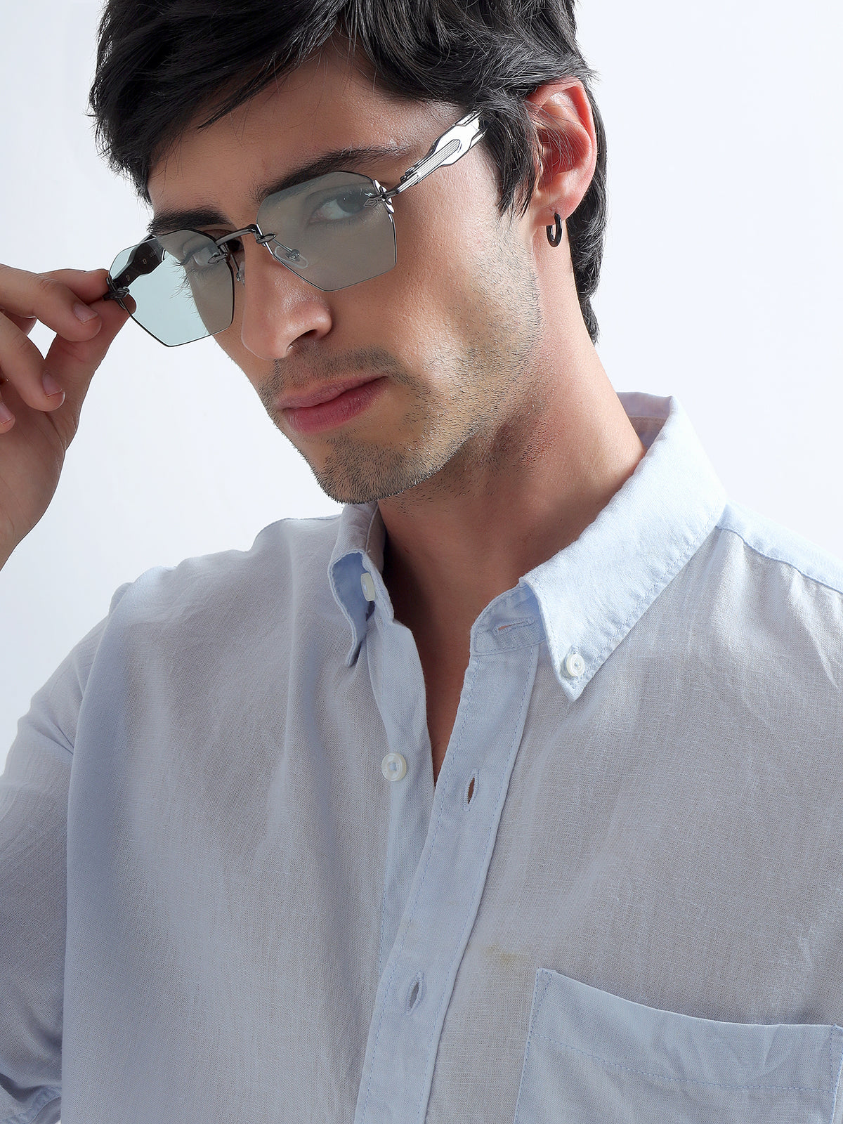 Ice Blue Button-Down Shirt — ice blue styled