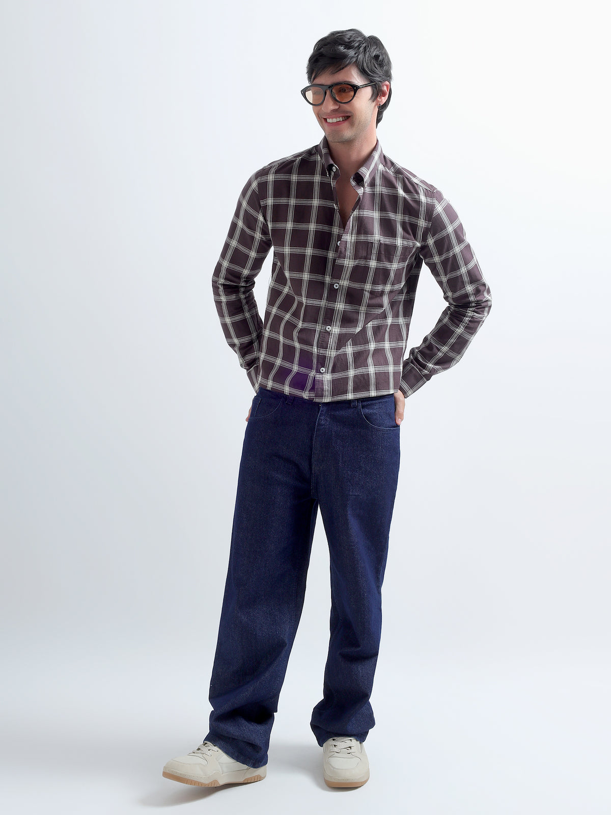 Plum Windowpane Shirt — full length
