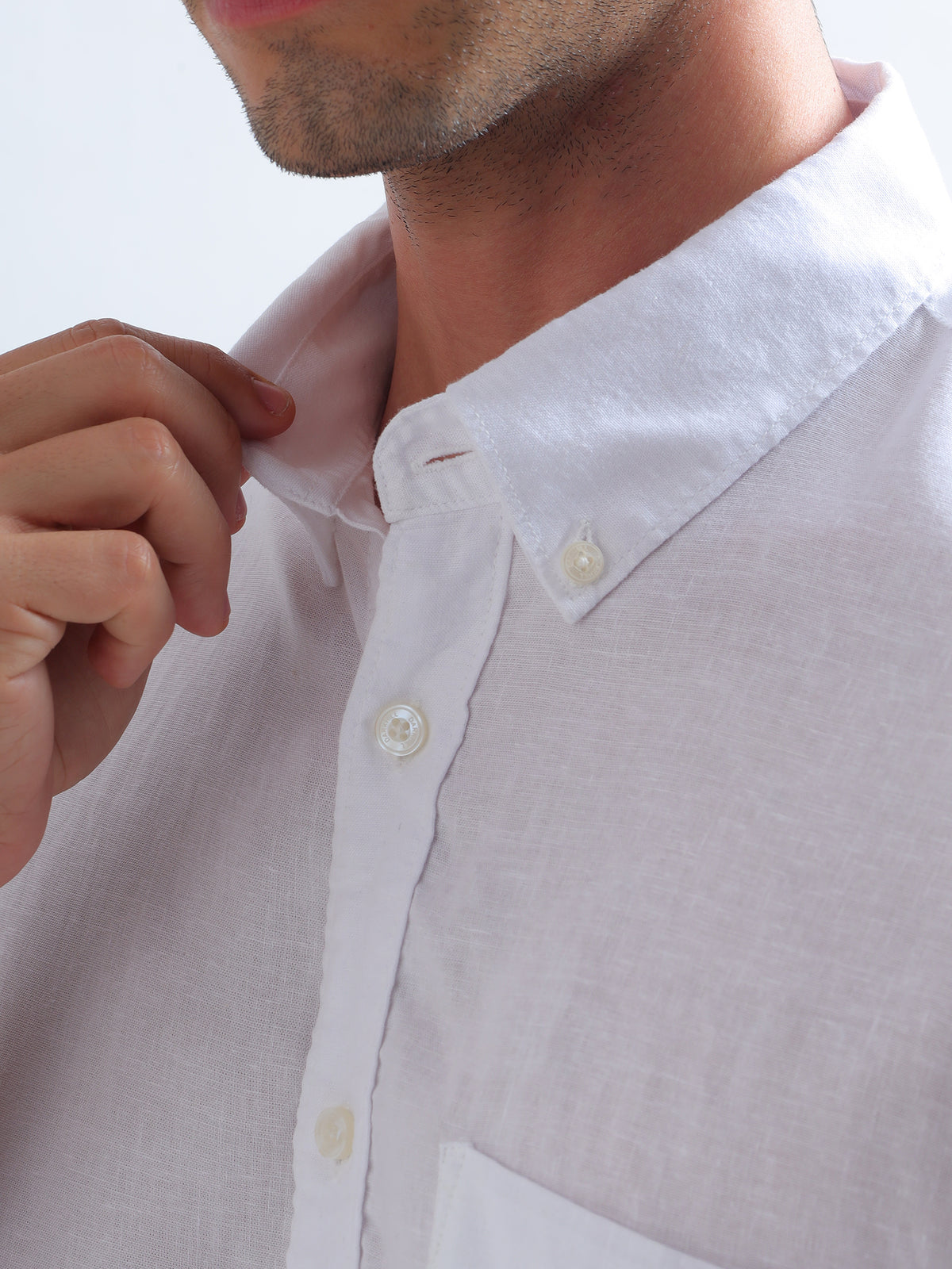 White Button-Down Shirt — white collar detail
