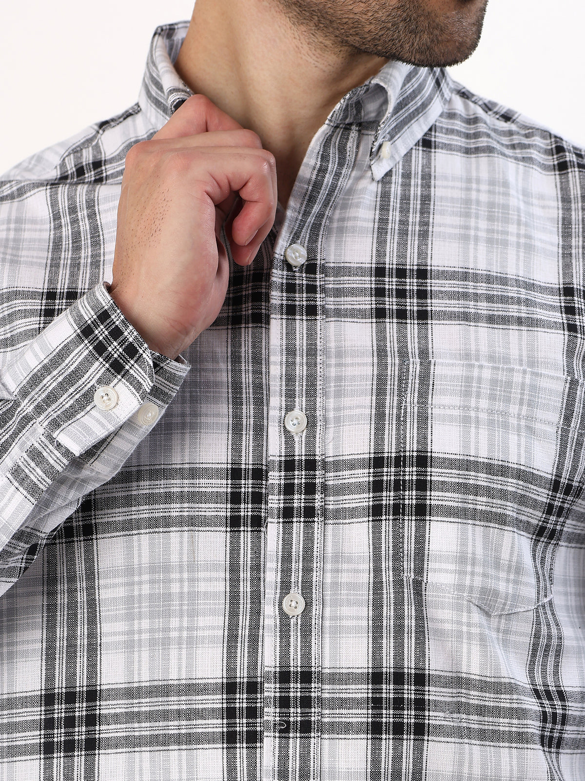 Ink Check Shirt — Black and white check shirt, view 7
