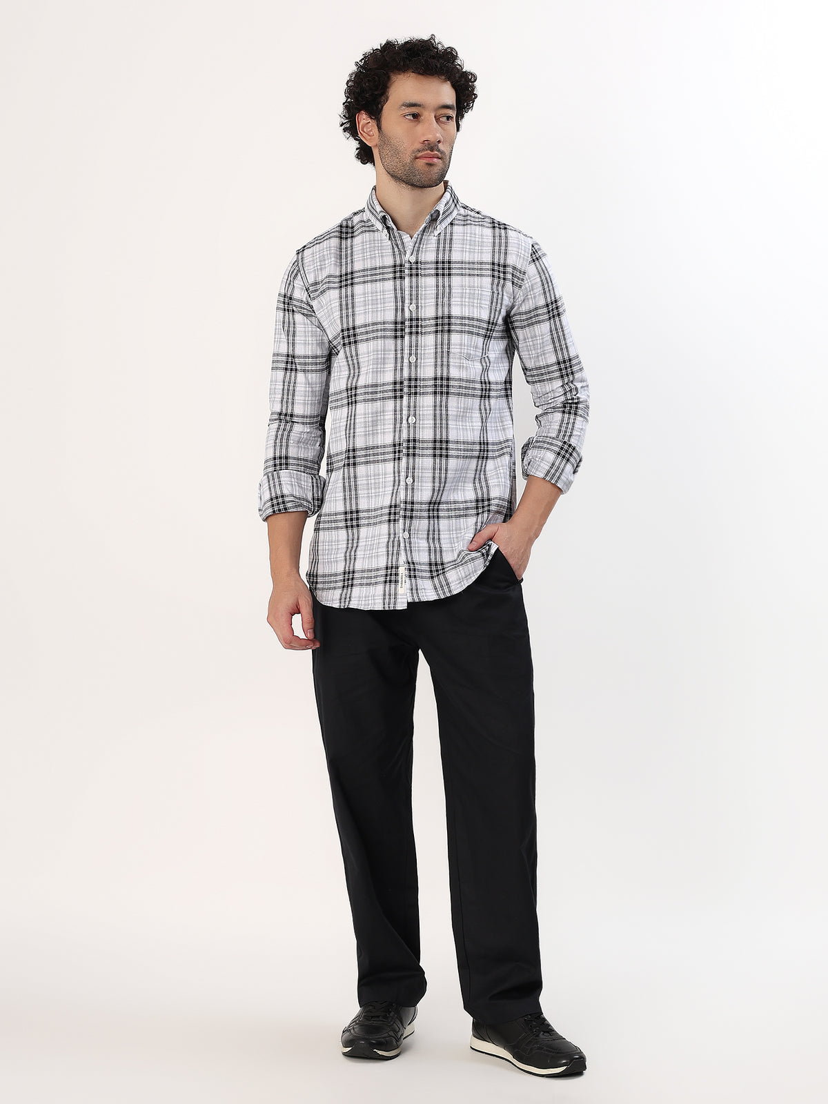 Ink Check Shirt — Black and white check shirt, view 2