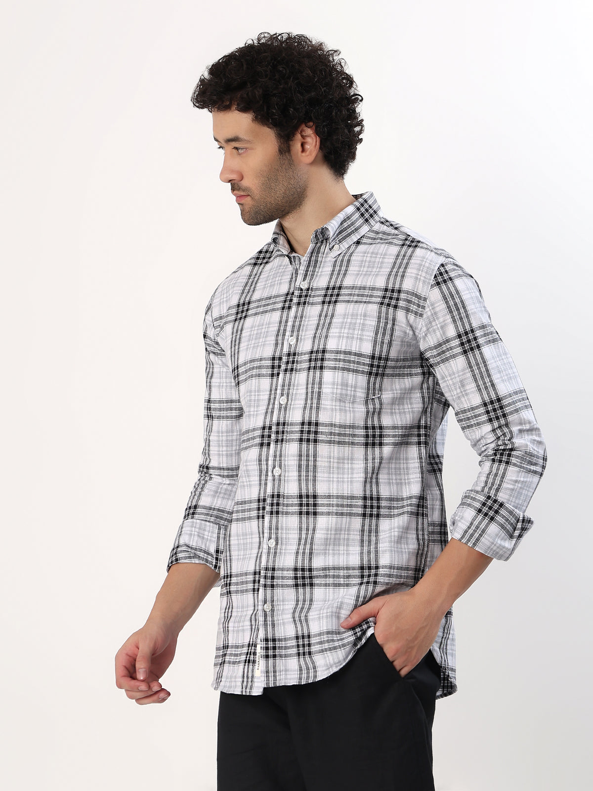 Ink Check Shirt — Black and white check shirt, view 3