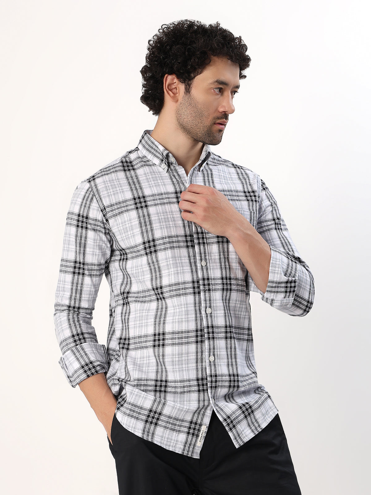 Ink Check Shirt — Black and white check shirt, view 4