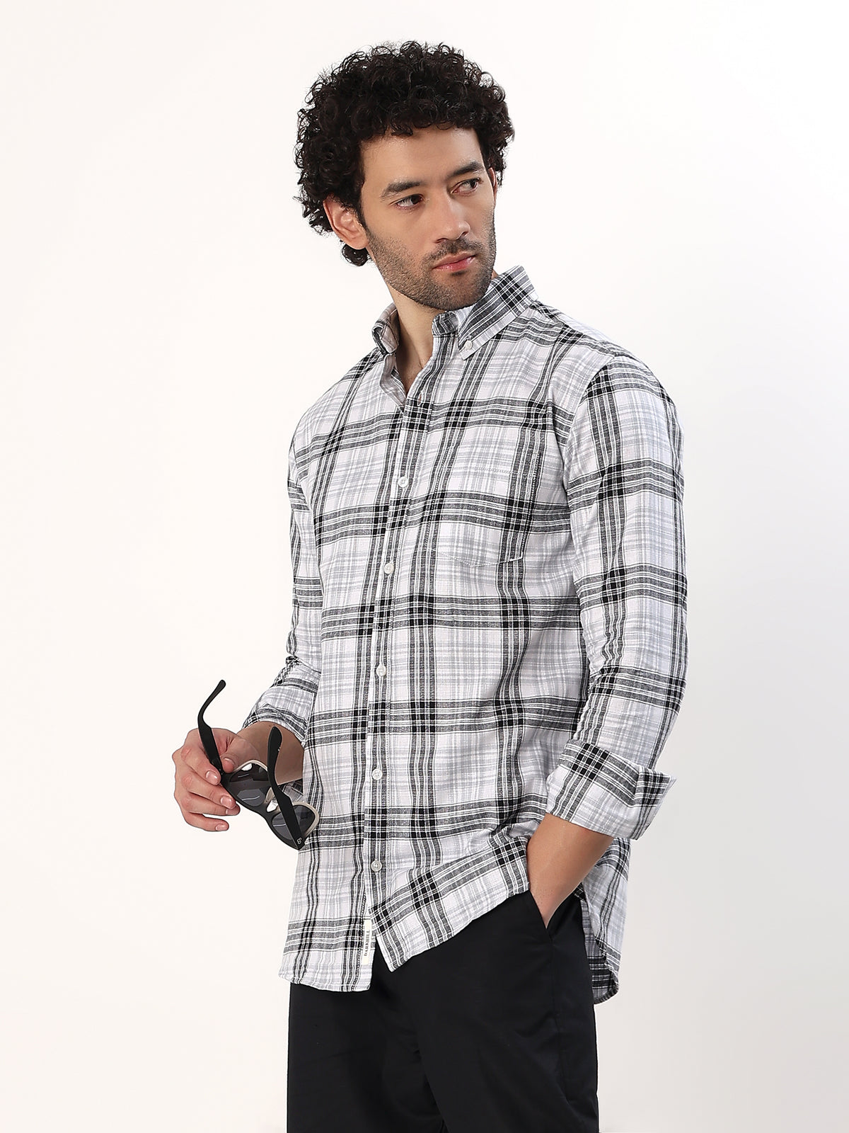 Ink Check Shirt — Black and white check shirt, view 5