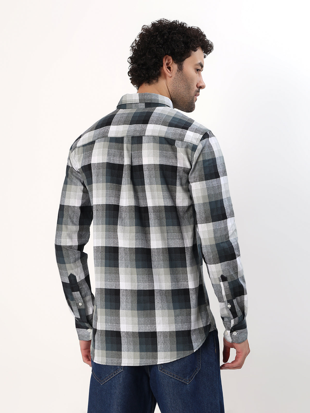 Charcoal Block Check Shirt — Charcoal and cream check shirt, view 6