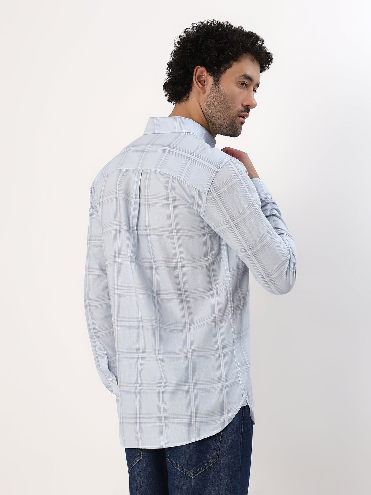 Mist Blue Check Shirt — Pale blue check shirt, view 6