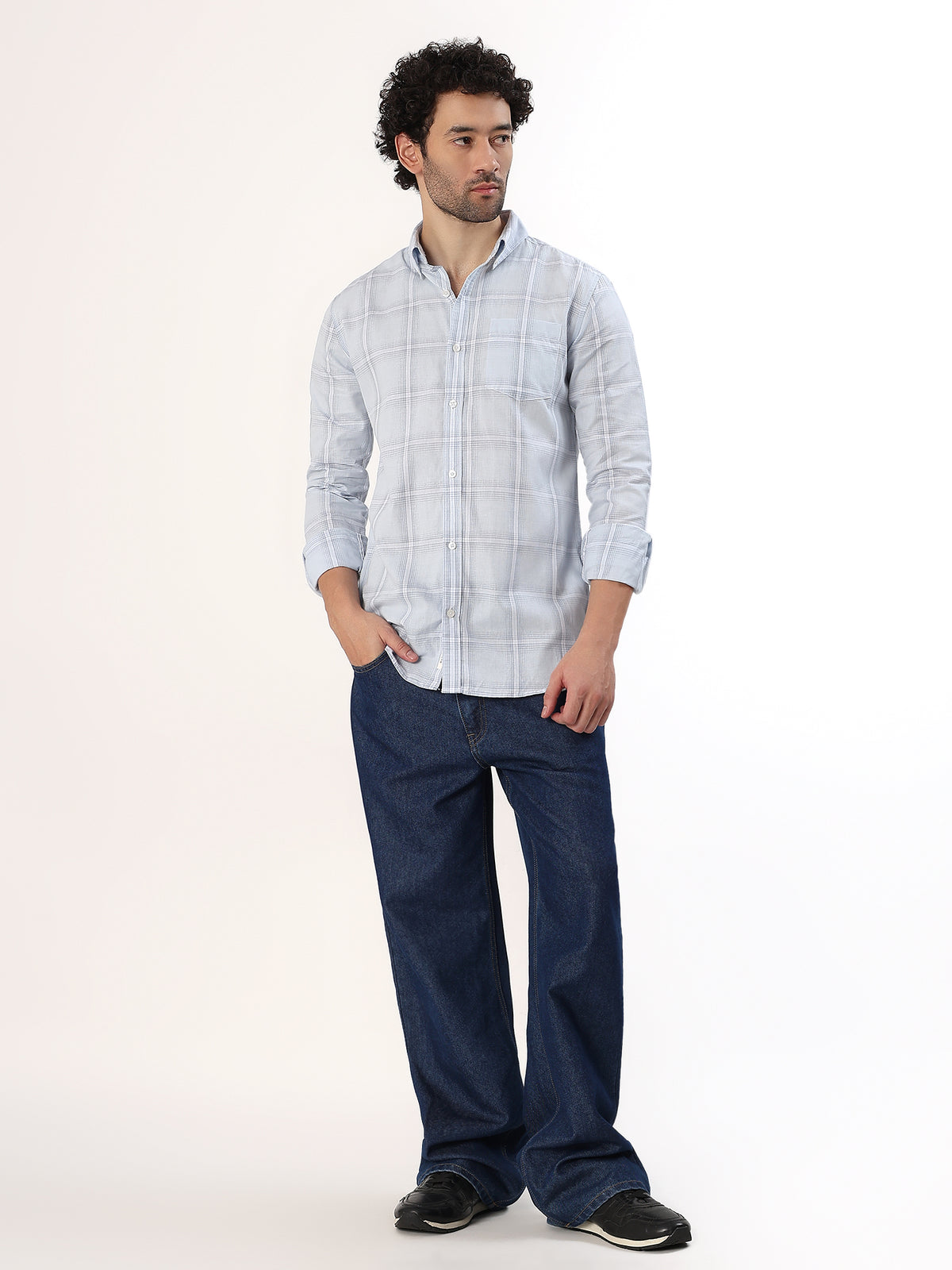 Mist Blue Check Shirt — Pale blue check shirt, view 2