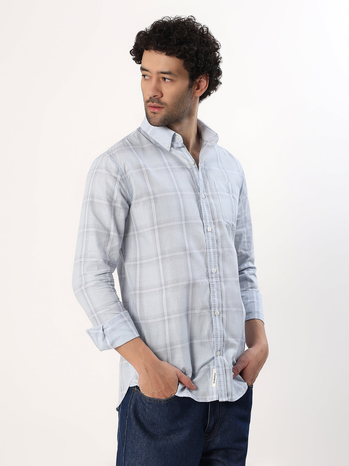 Mist Blue Check Shirt — Pale blue check shirt, view 4