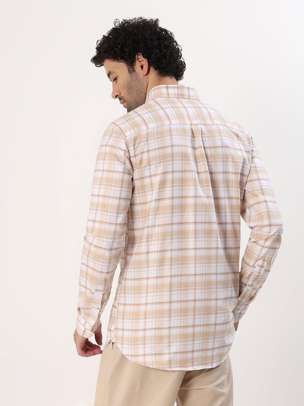 Camel Check Shirt — Camel and white check shirt, view 6