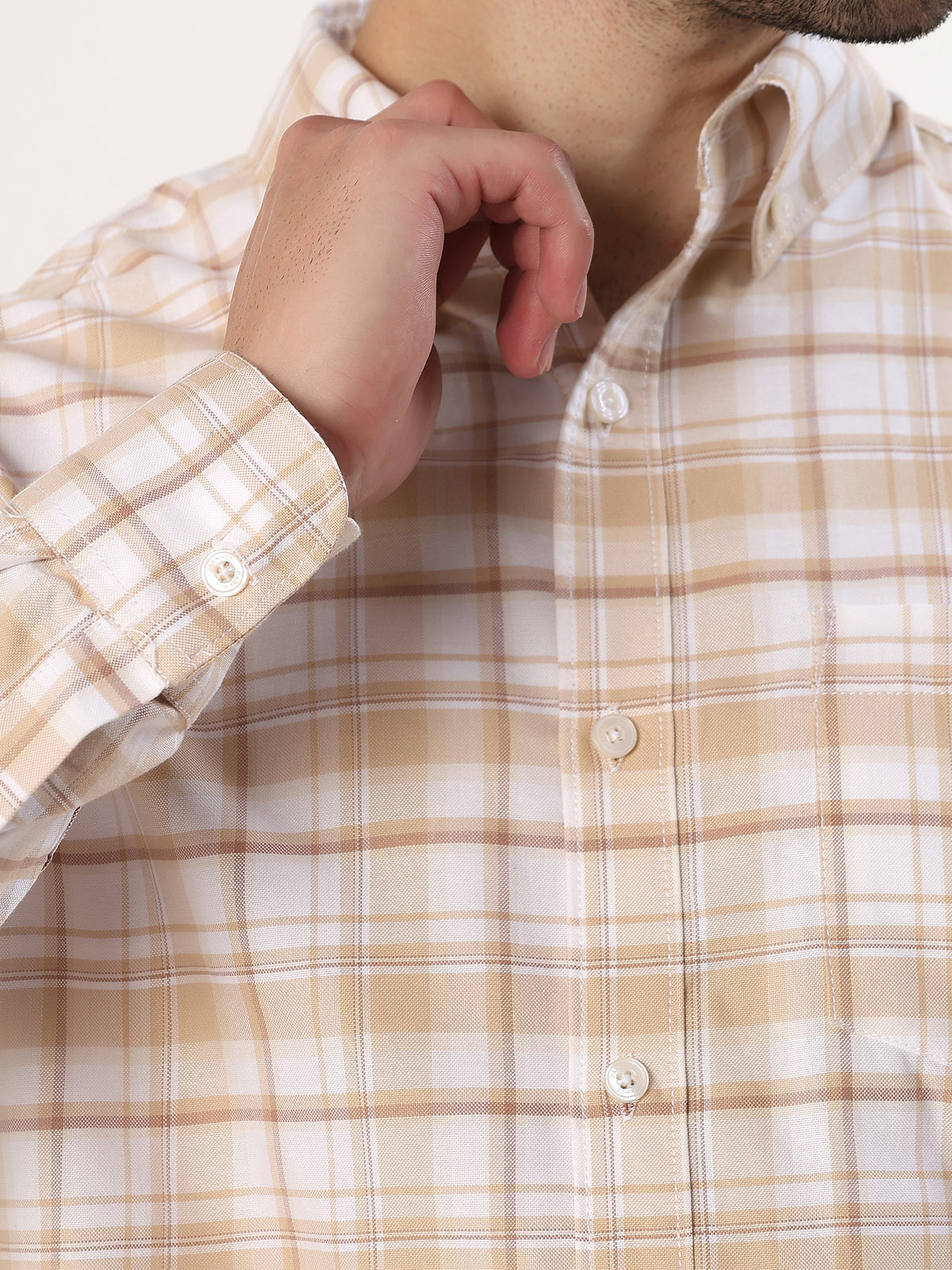 Camel Check Shirt — Camel and white check shirt, view 7