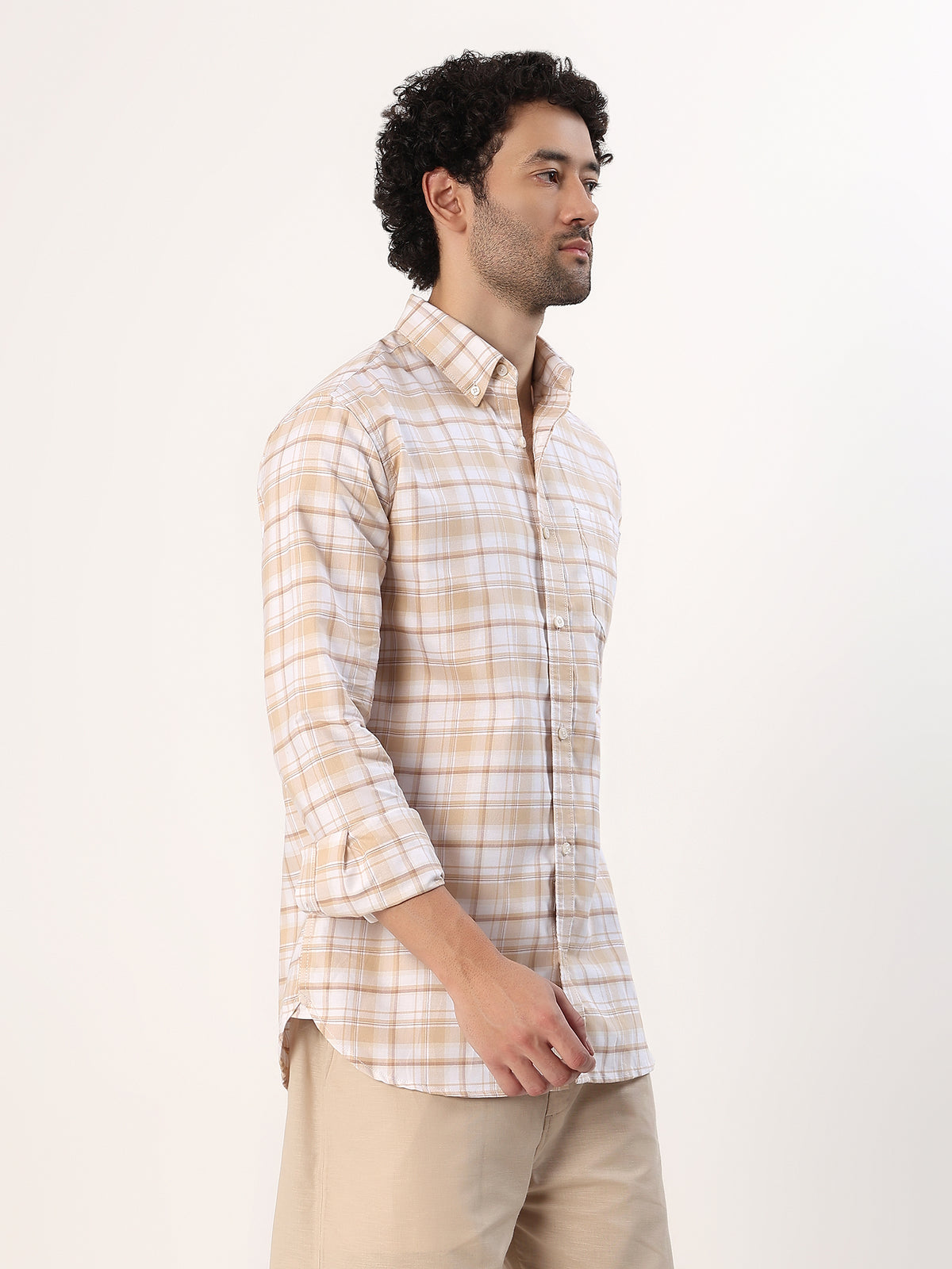 Camel Check Shirt — Camel and white check shirt, view 4