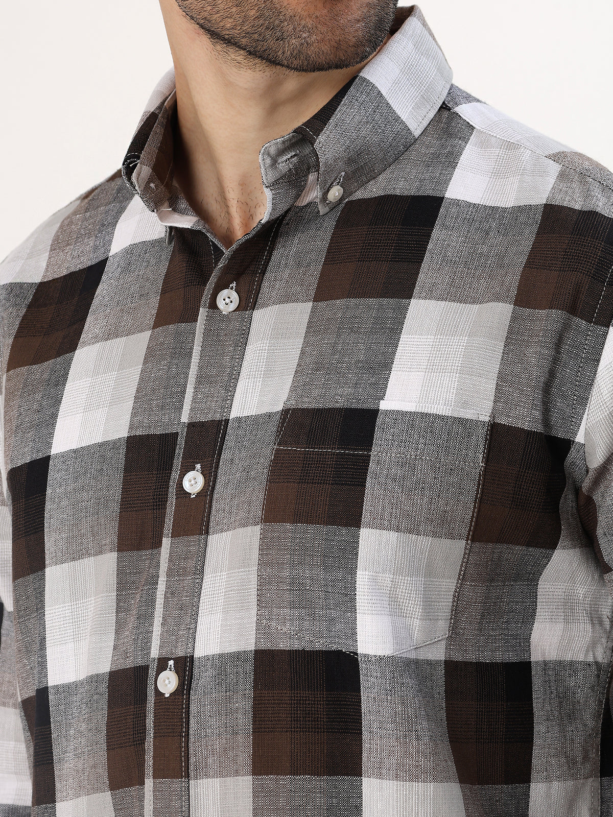 Espresso Buffalo Check Shirt — Espresso and grey check shirt, view 7