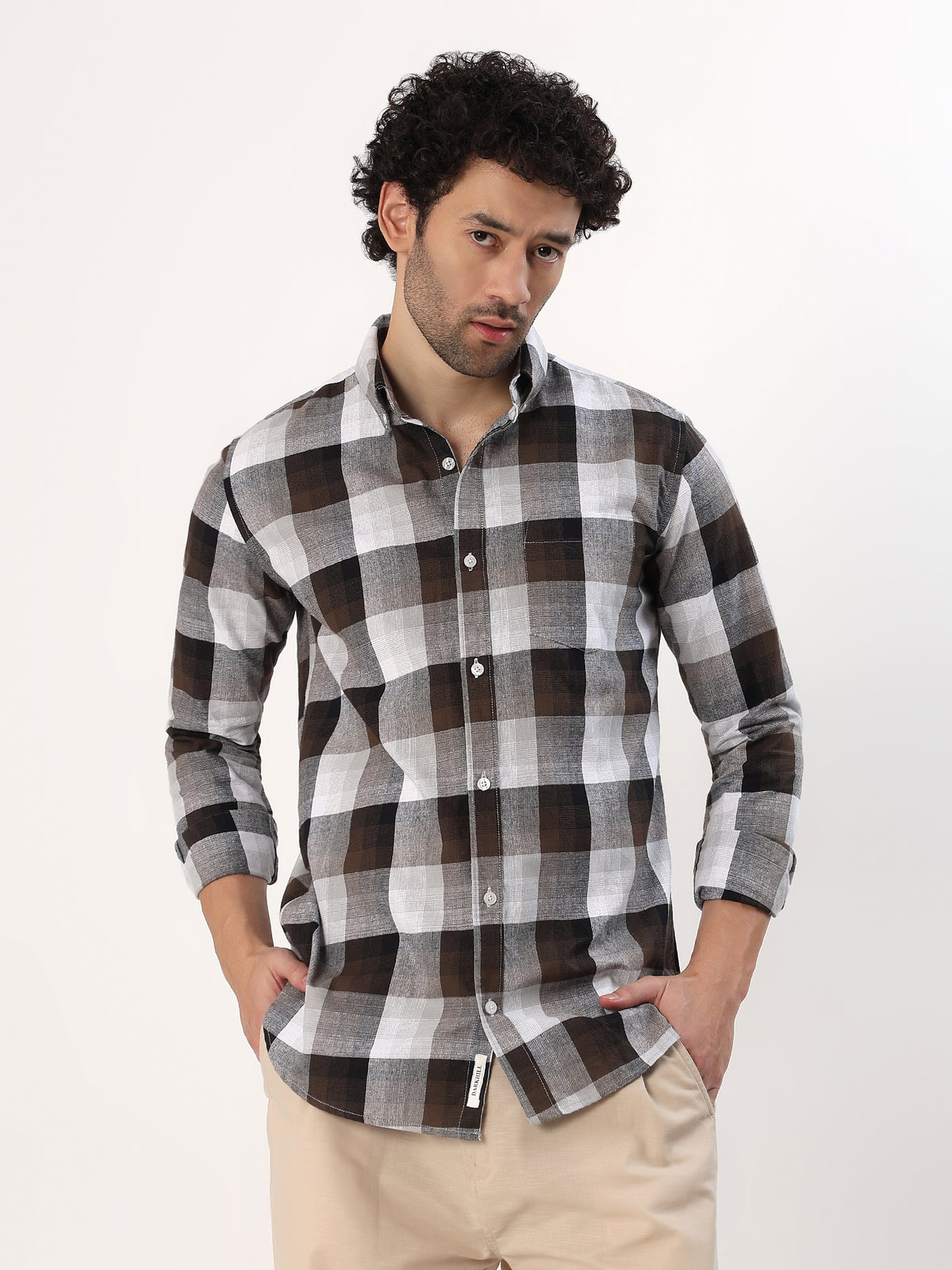 Espresso Buffalo Check Shirt — Espresso and grey check shirt, view 3