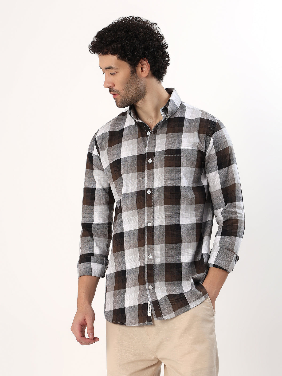 Espresso Buffalo Check Shirt — Espresso and grey check shirt, view 1
