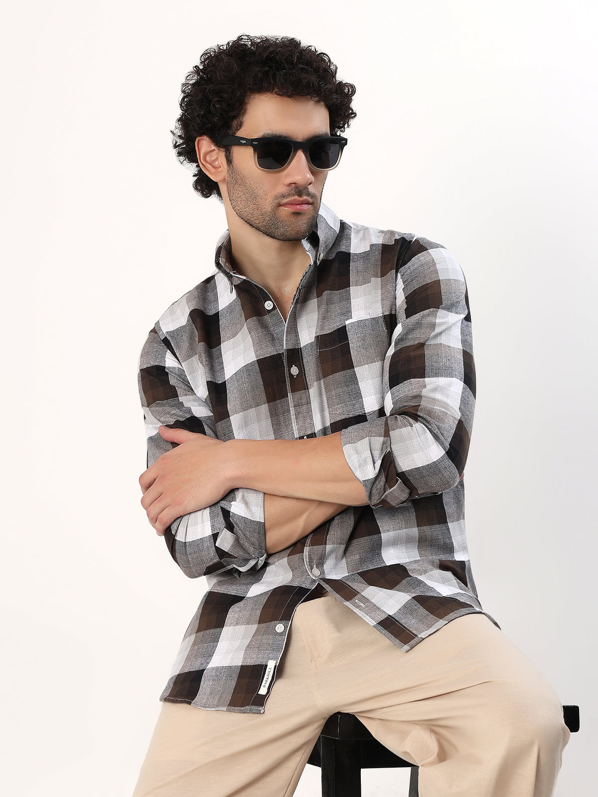 Espresso Buffalo Check Shirt — Espresso and grey check shirt, view 5
